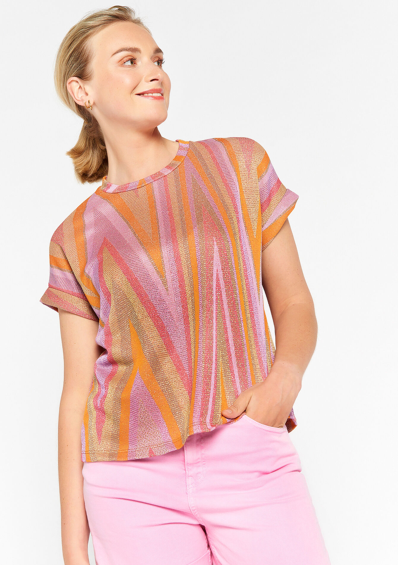 T-shirt en lurex - ORANGE BRIGHT - 02301426