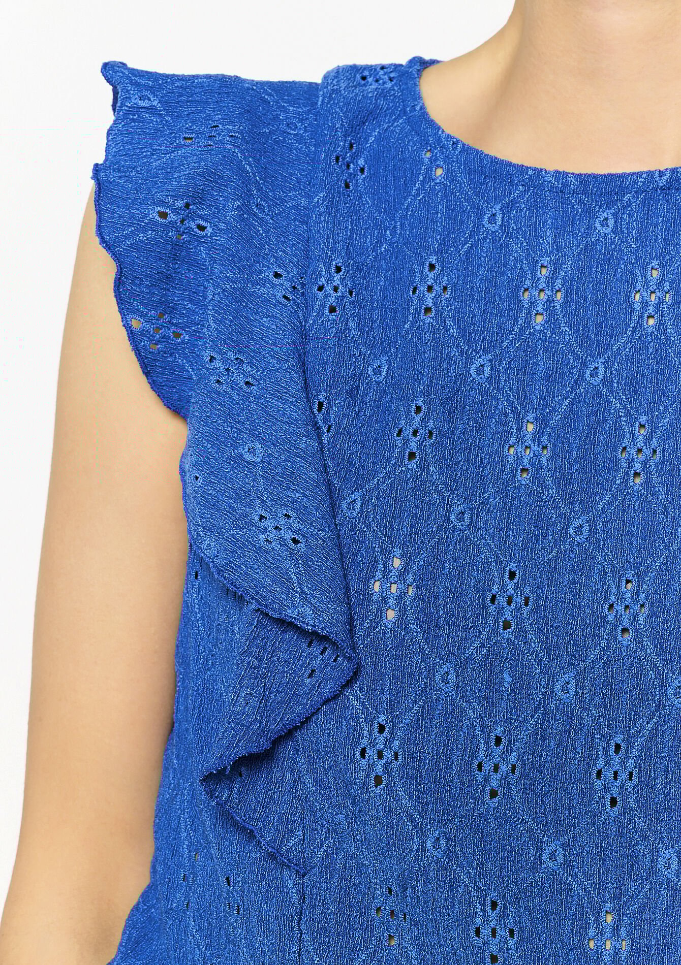 Geborduurde top met ruches, Geborduurde top met ruches - ELECTRIC BLUE - 02200512_1619