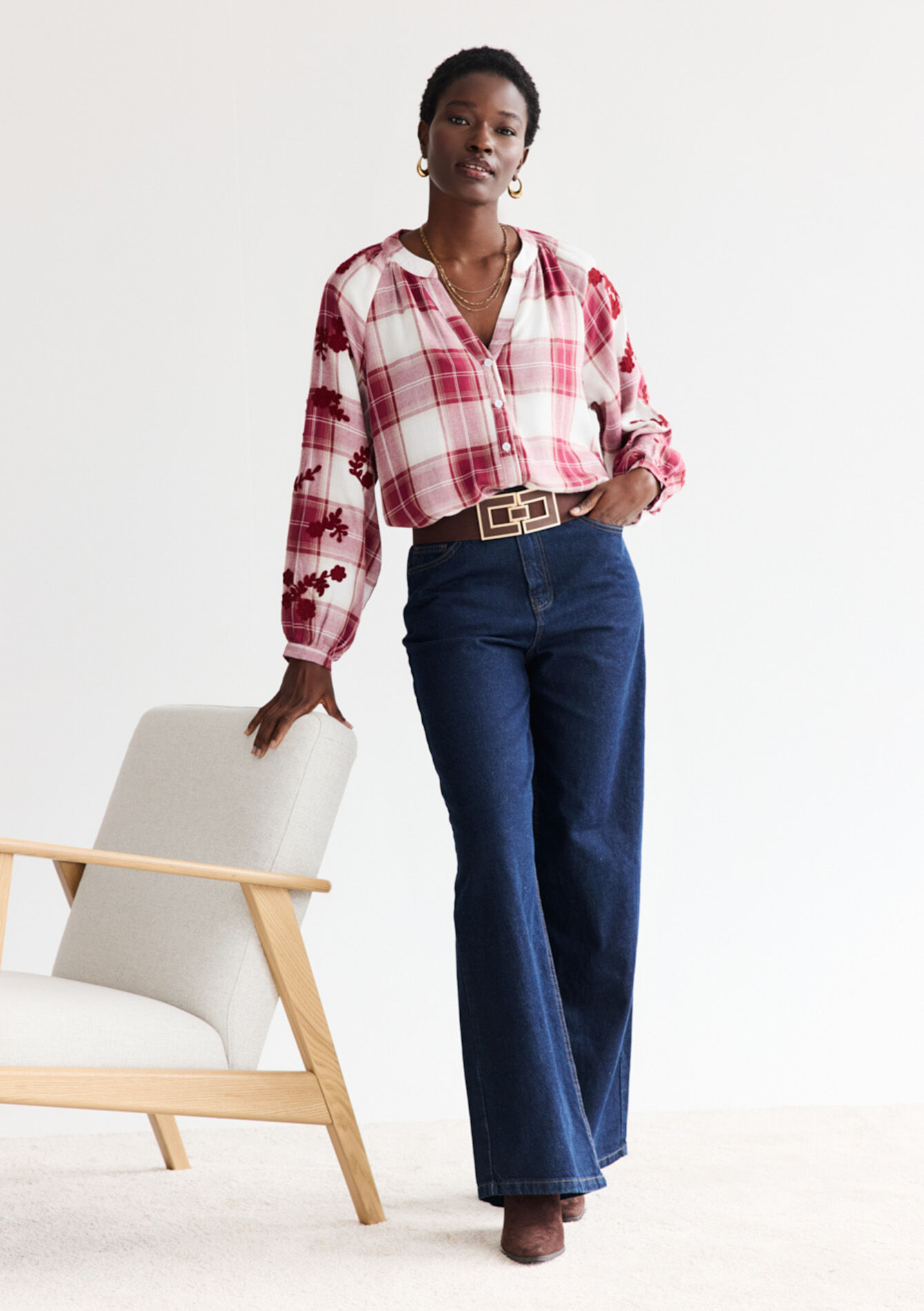 Wijde jeans met hoge taille, Wijde jeans met hoge taille, , back