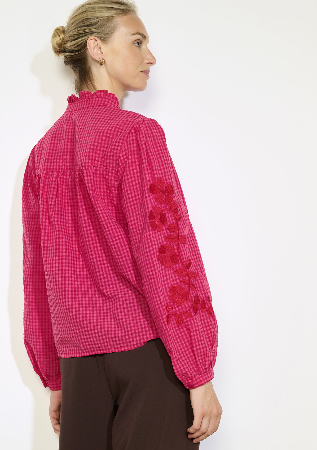 Blouse brodée ample - FUCHSIA - 05702910_5626