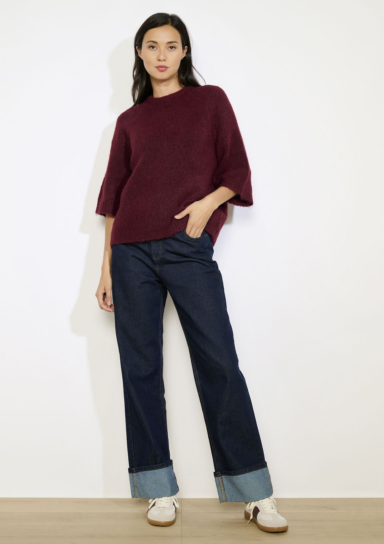 Trui met 3/4 raglanmouwen, Trui met 3/4 raglanmouwen - BORDEAU WINE - 04006927_1467