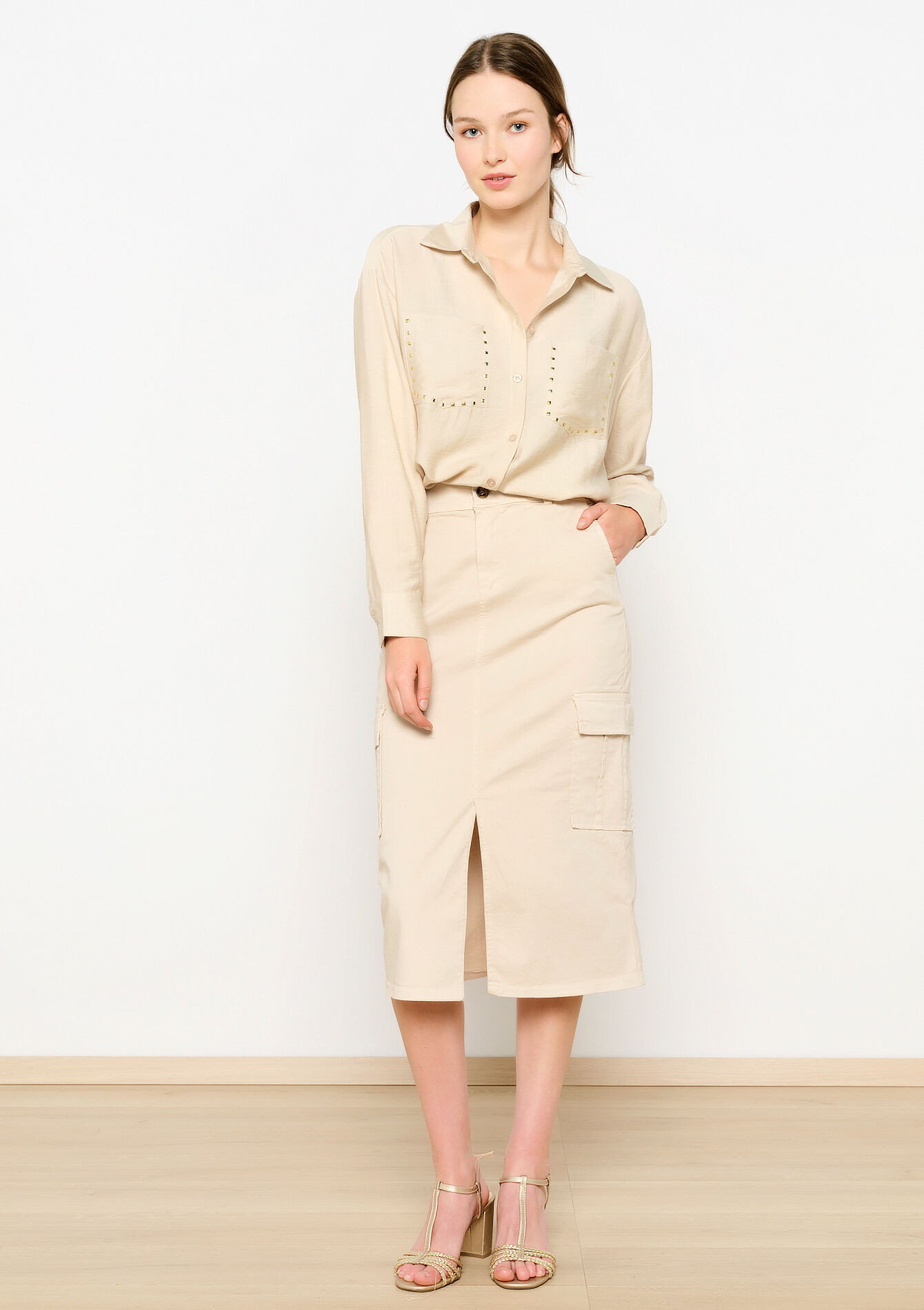 Jupe cargo mi-longue - LT BEIGE - 07101233_2527