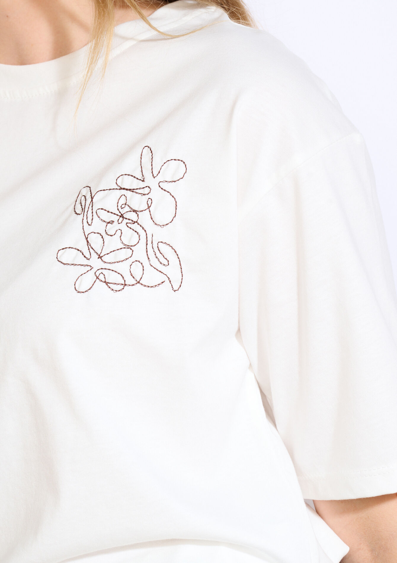 T-shirt à détail brodé, T-shirt à détail brodé - OFFWHITE - 02301882_1001