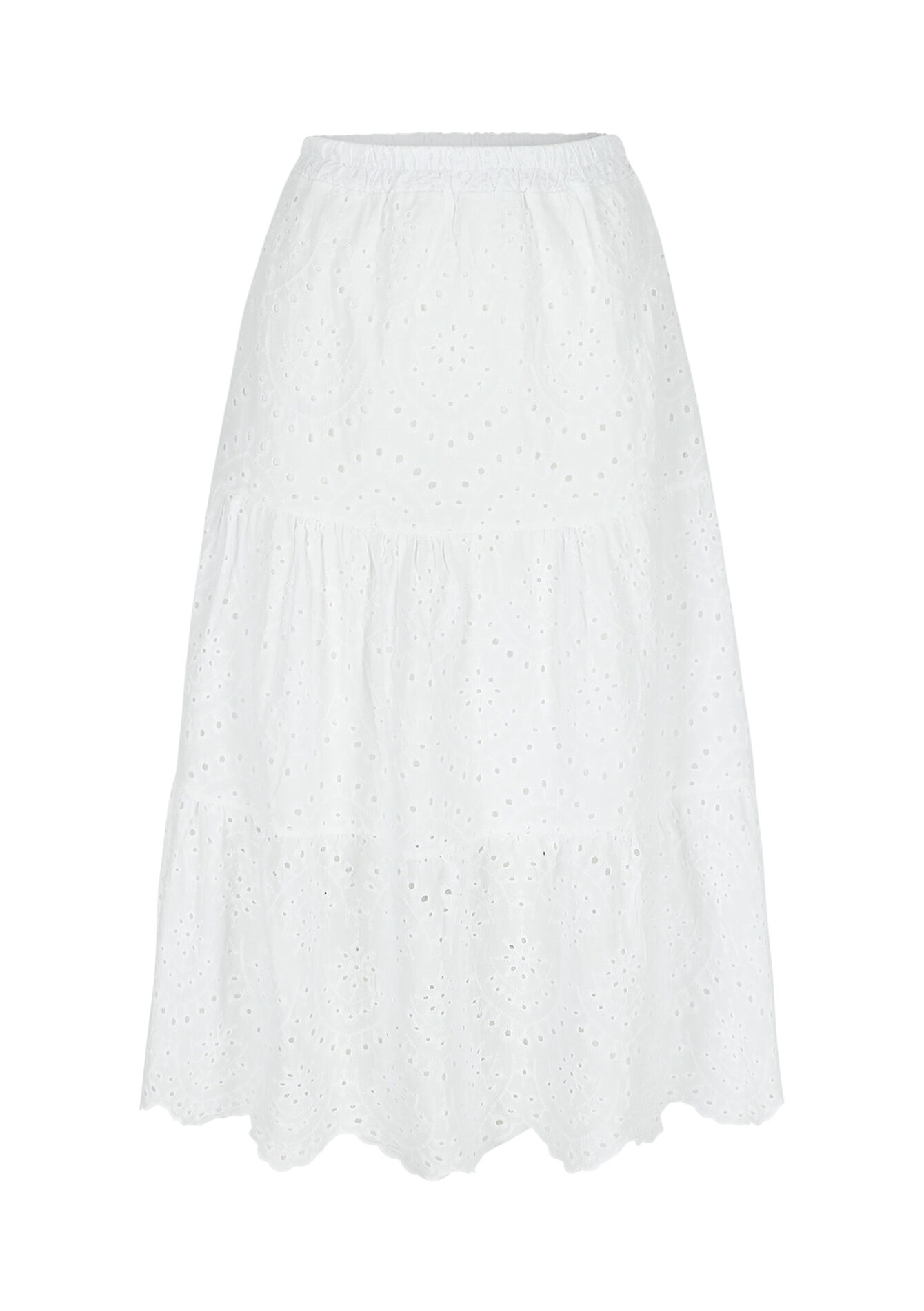 Jupe midi brodée, Jupe midi brodée - OPTICAL WHITE - 07101378_1019