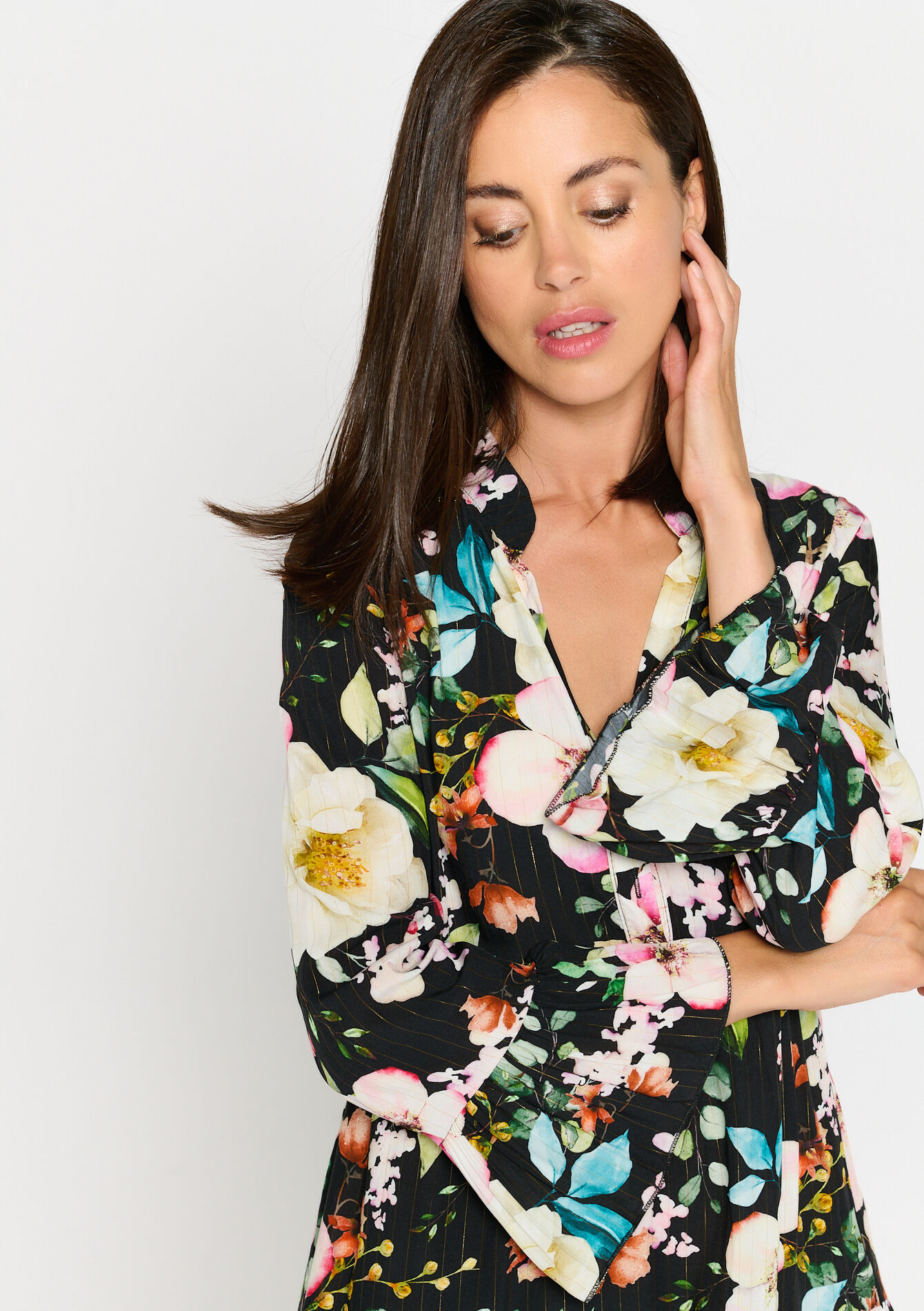 Robe à imprimé fleuri en lurex, Robe à imprimé fleuri en lurex - BLACK - 08102978_1119