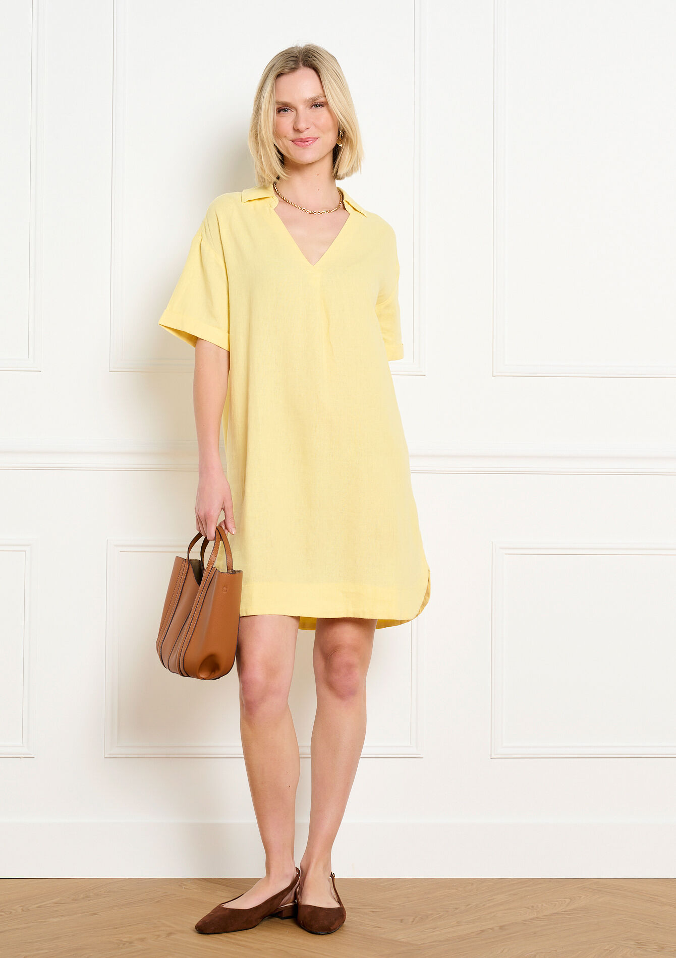 Linen polo dress, , hi-res