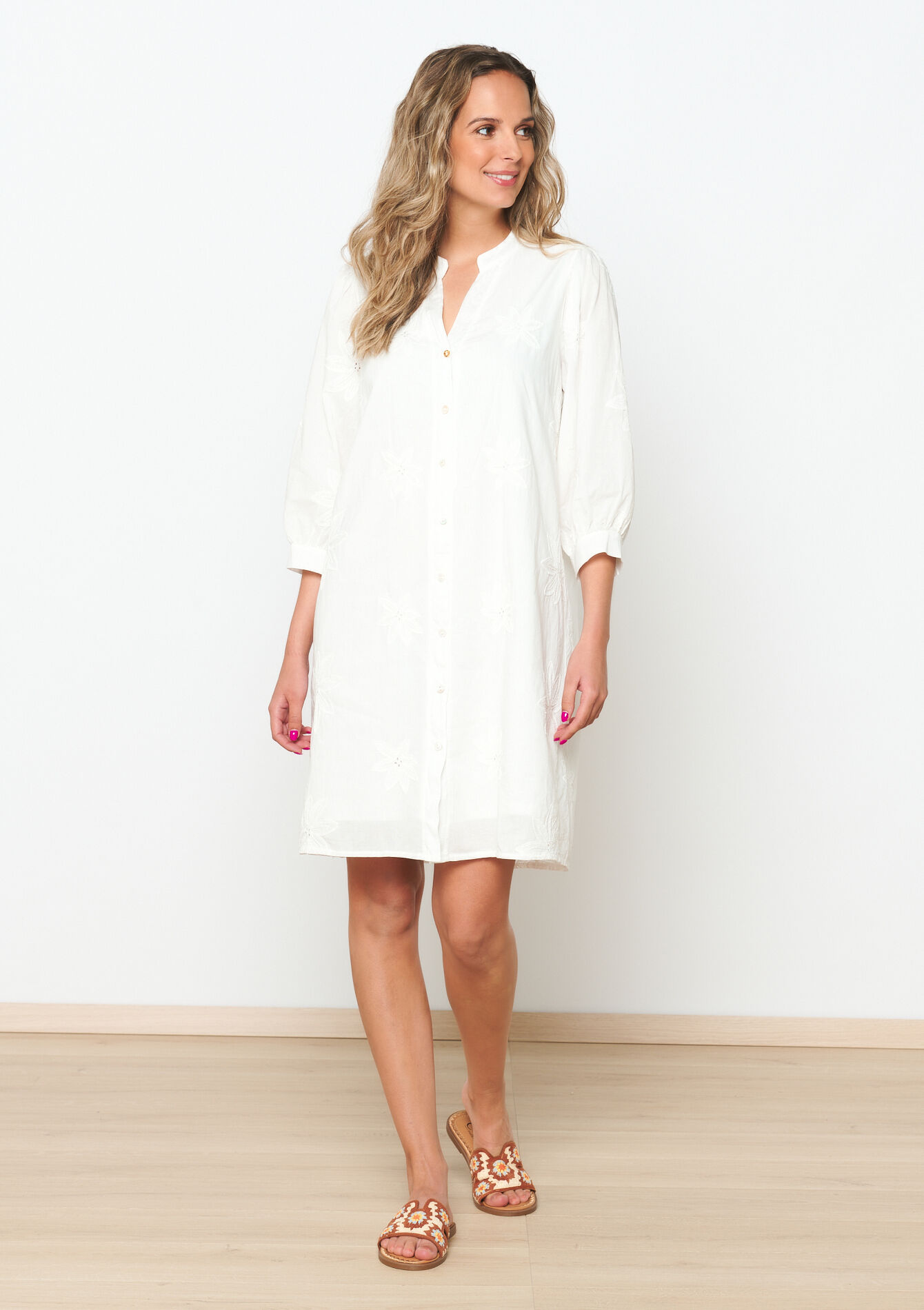 Robe évasée avec broderie, Robe évasée avec broderie - VANILLA WHITE - 08103648_1013