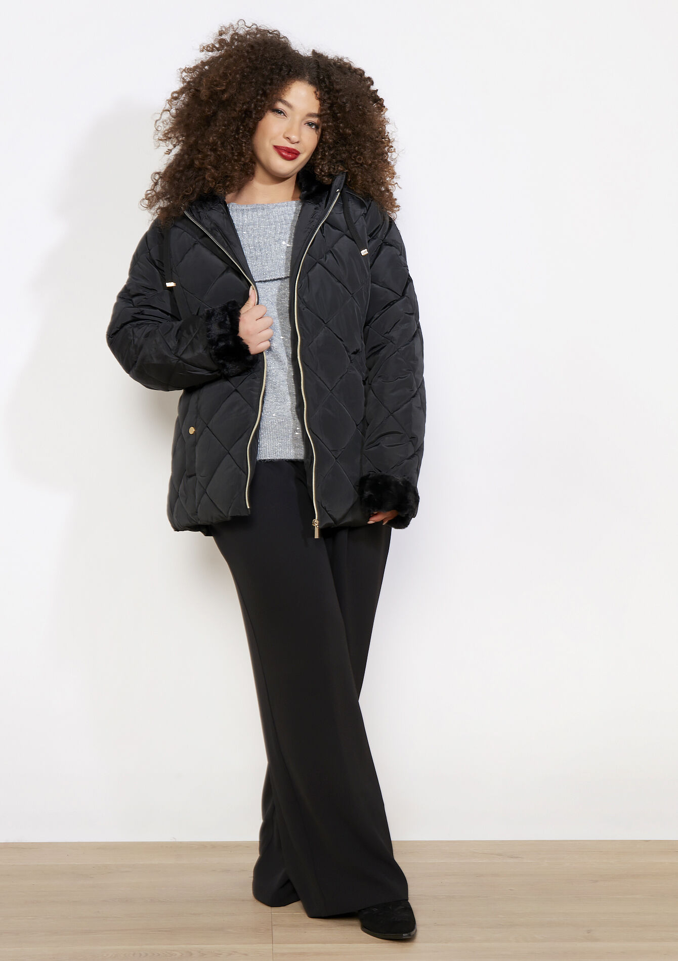 Doudoune ceinturée courte, Doudoune ceinturée courte - BLACK - 23000753_1119