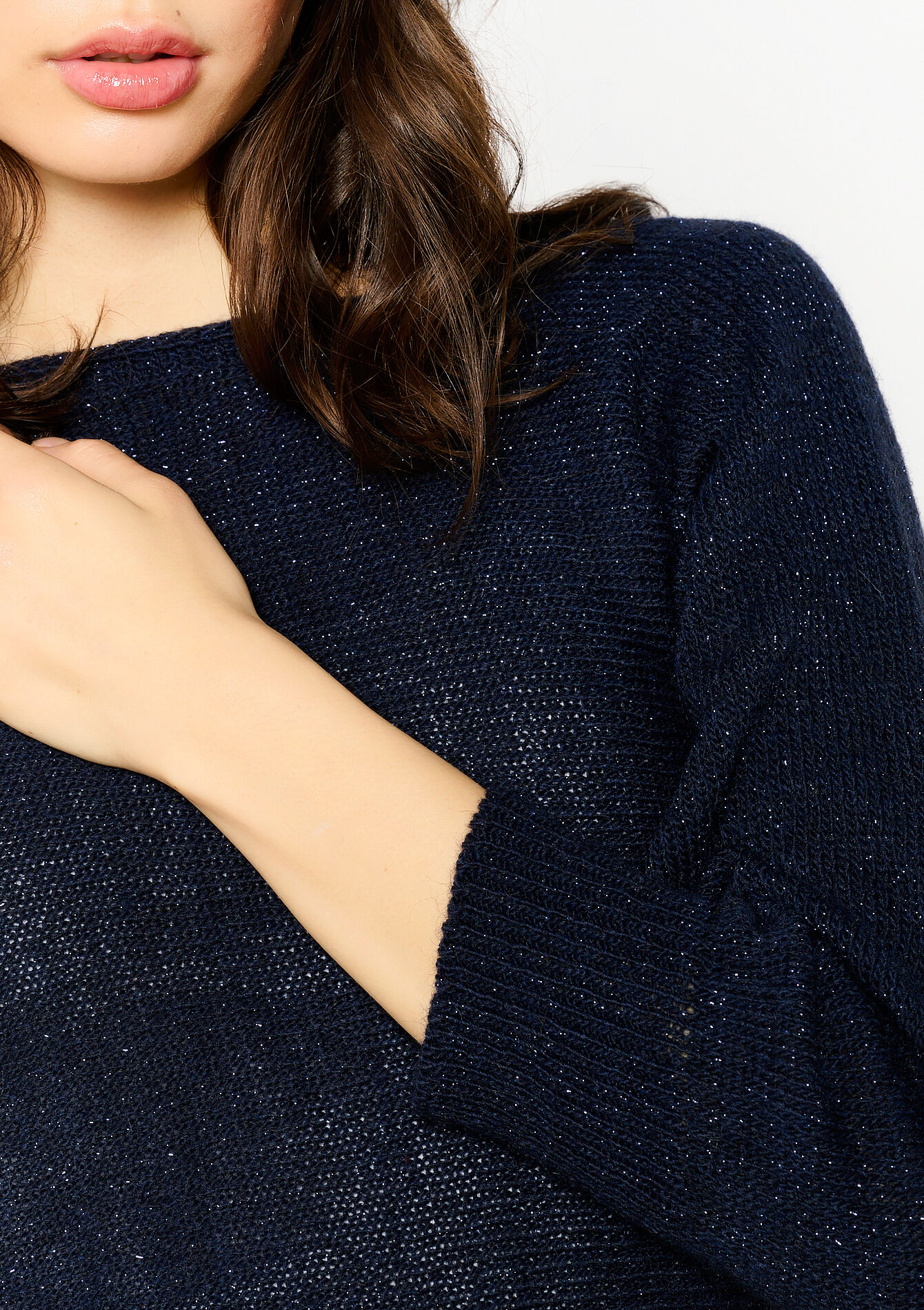 Lurex pullover with batwing sleeves, Lurex pullover with batwing sleeves - NAVY BASIC - 04006853_2723