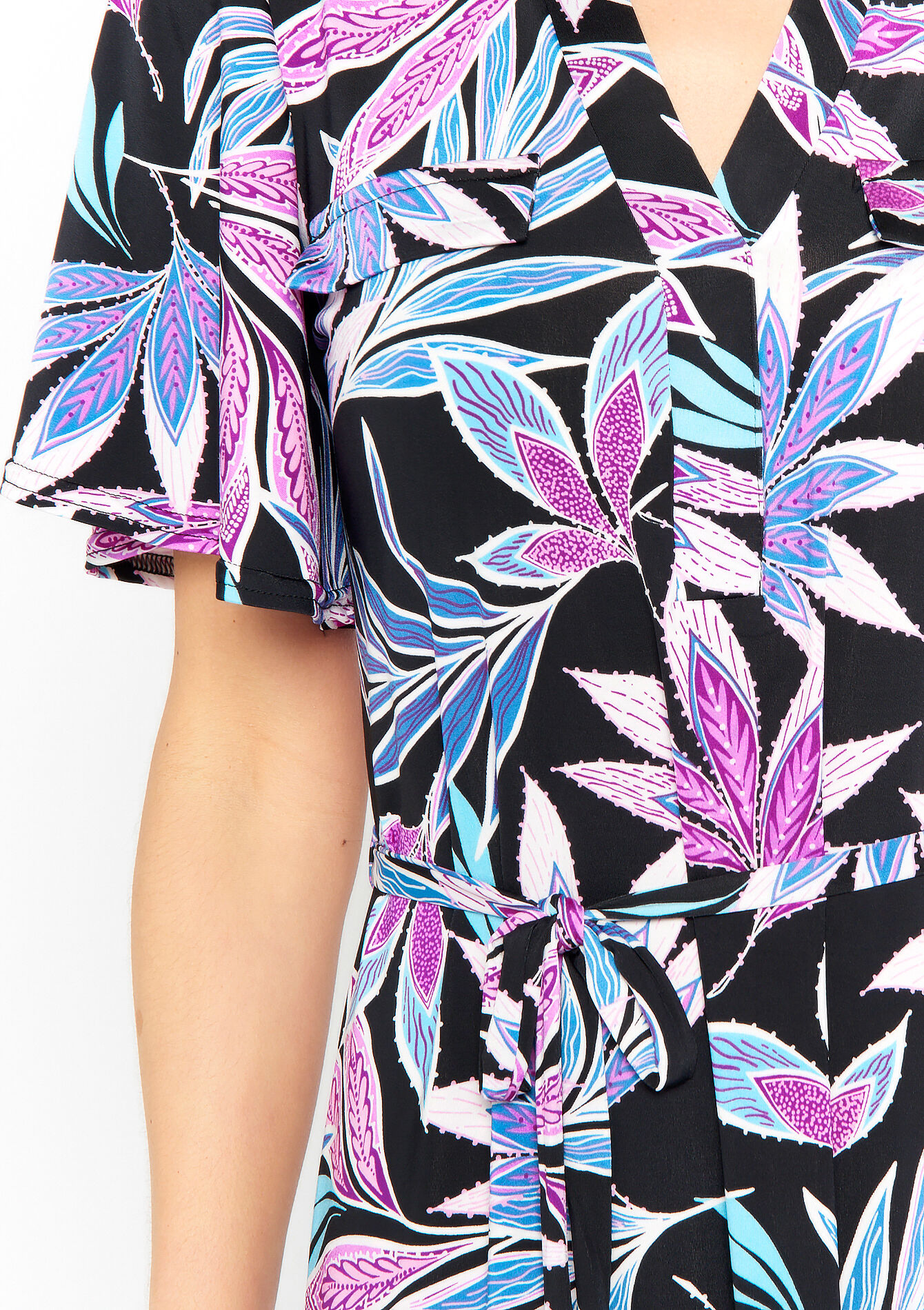 Robe à imprimé de fleurs tropicales, Robe à imprimé de fleurs tropicales - BLACK - 08103239_1119