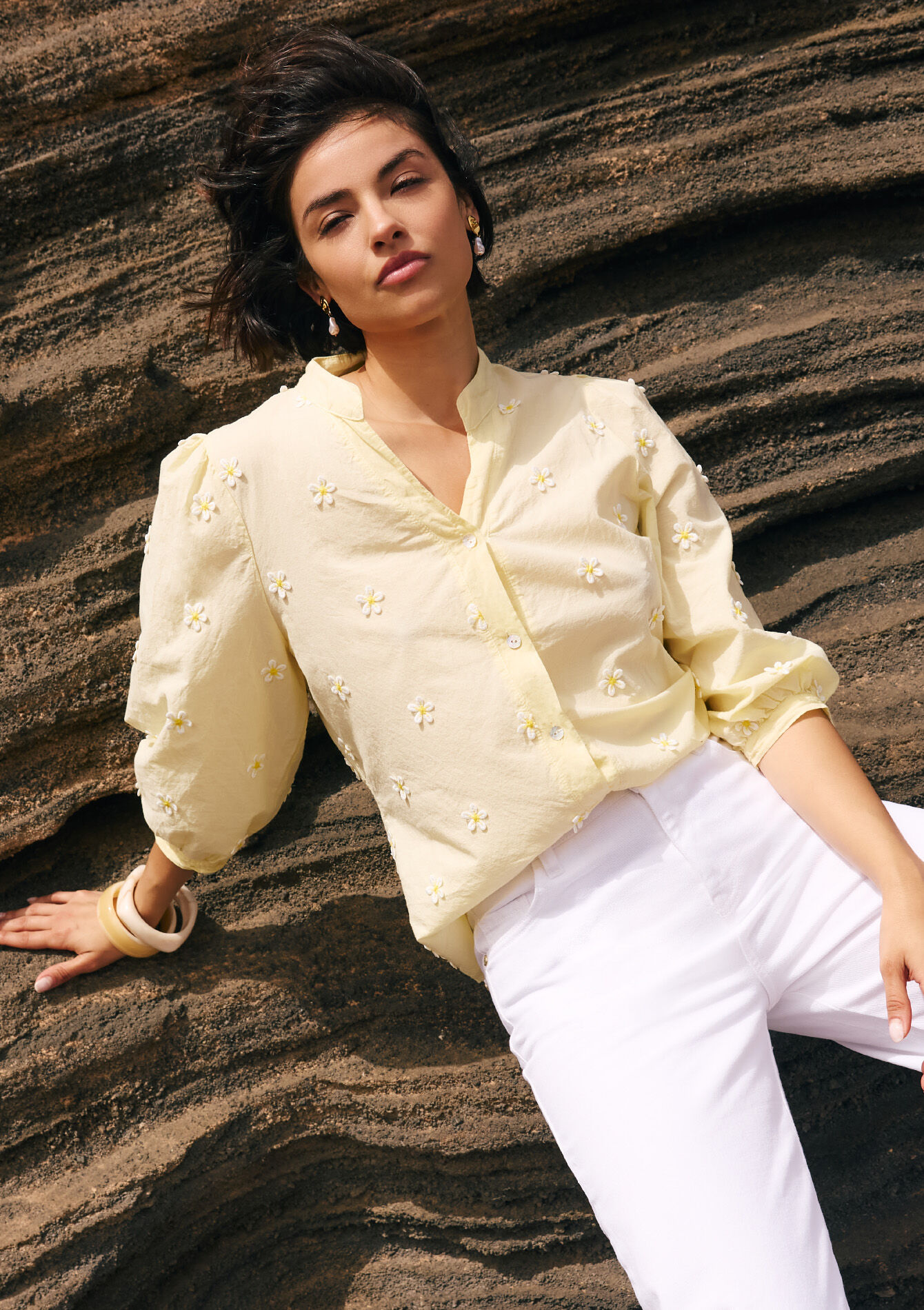 Geborduurde blouse met ballonmouwen, , hi-res