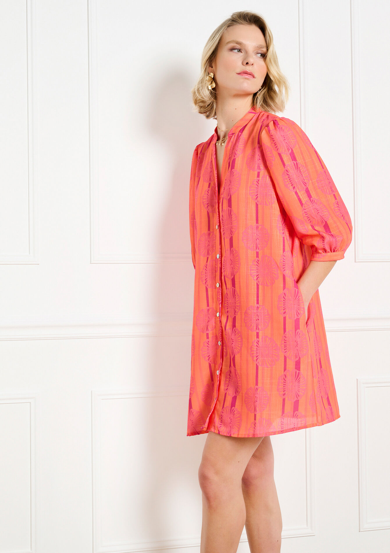 Robe chemise imprimée fluide - FUCHSIA - 08104514_5626