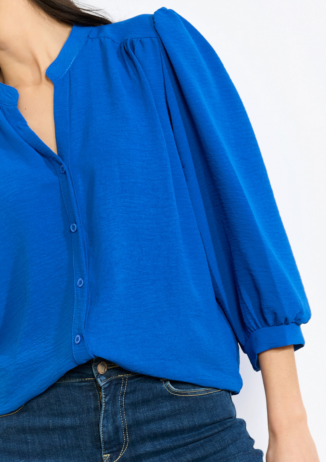 Blouse fluide col tunisien, Blouse fluide col tunisien - BLUE FAIENCE - 05703042_1584