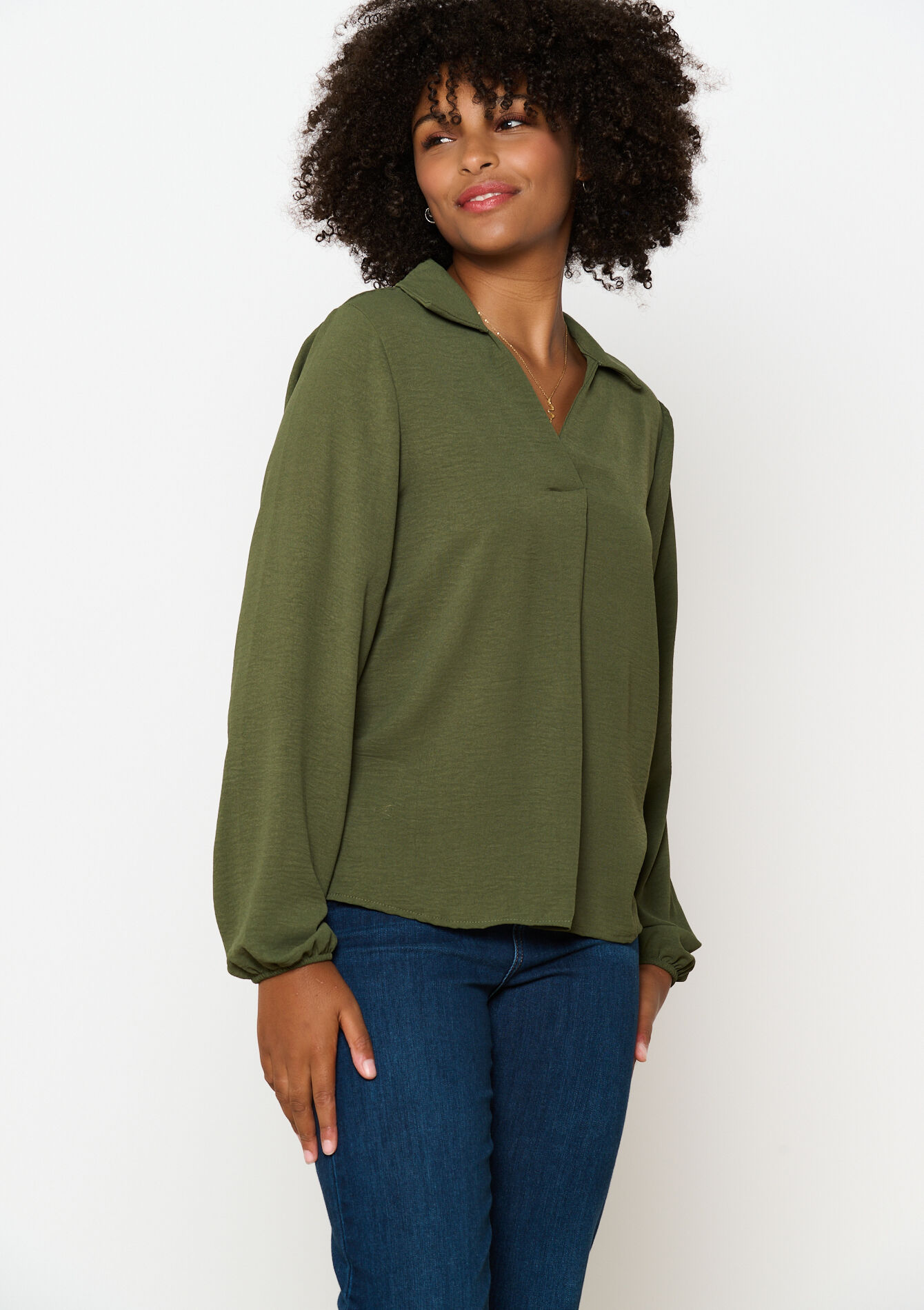 Blouse à col polo, Blouse à col polo - KHAKI DARKY - 05702673_4208