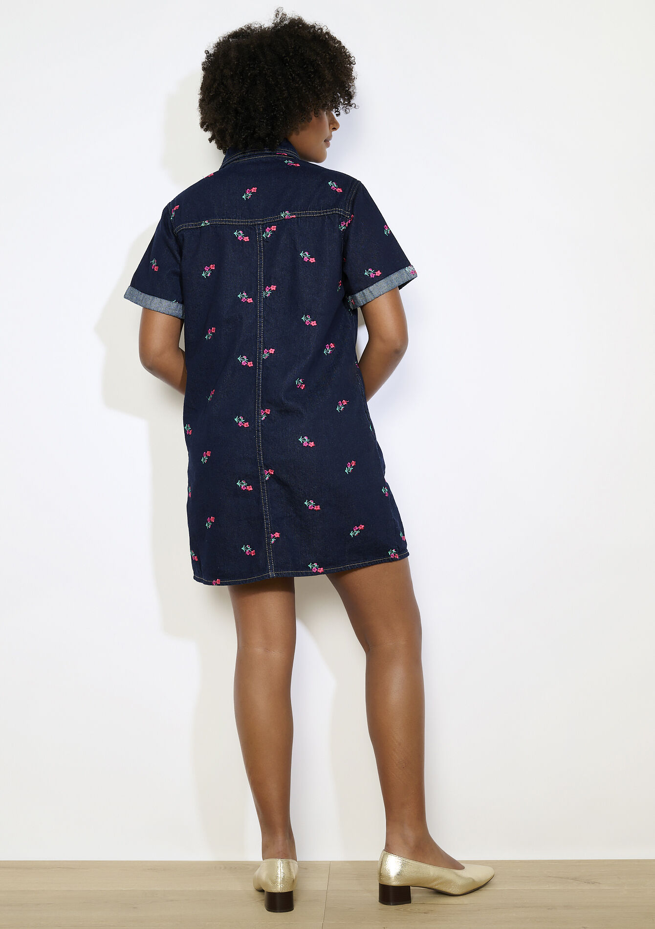 Geborduurde jeansjurk - DARK BLUE - 08104266_0501