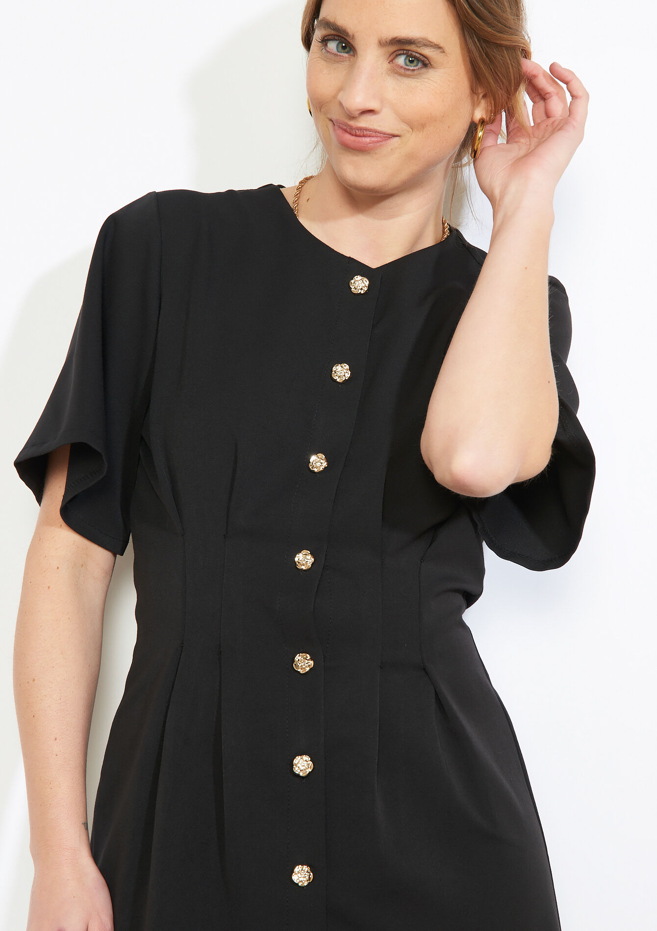 Korte jurk met knopen - BLACK - 08104450_1119