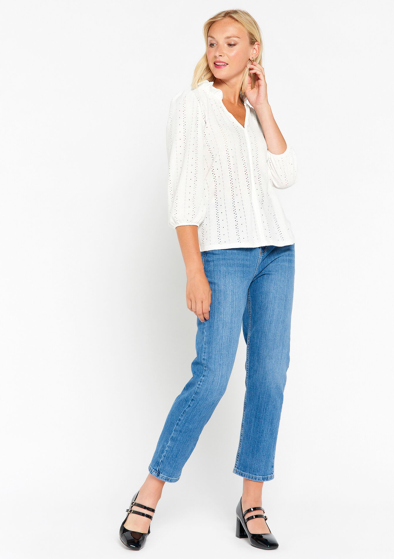 Blouse with broderie anglaise, Blouse with broderie anglaise - OFFWHITE - 02400257