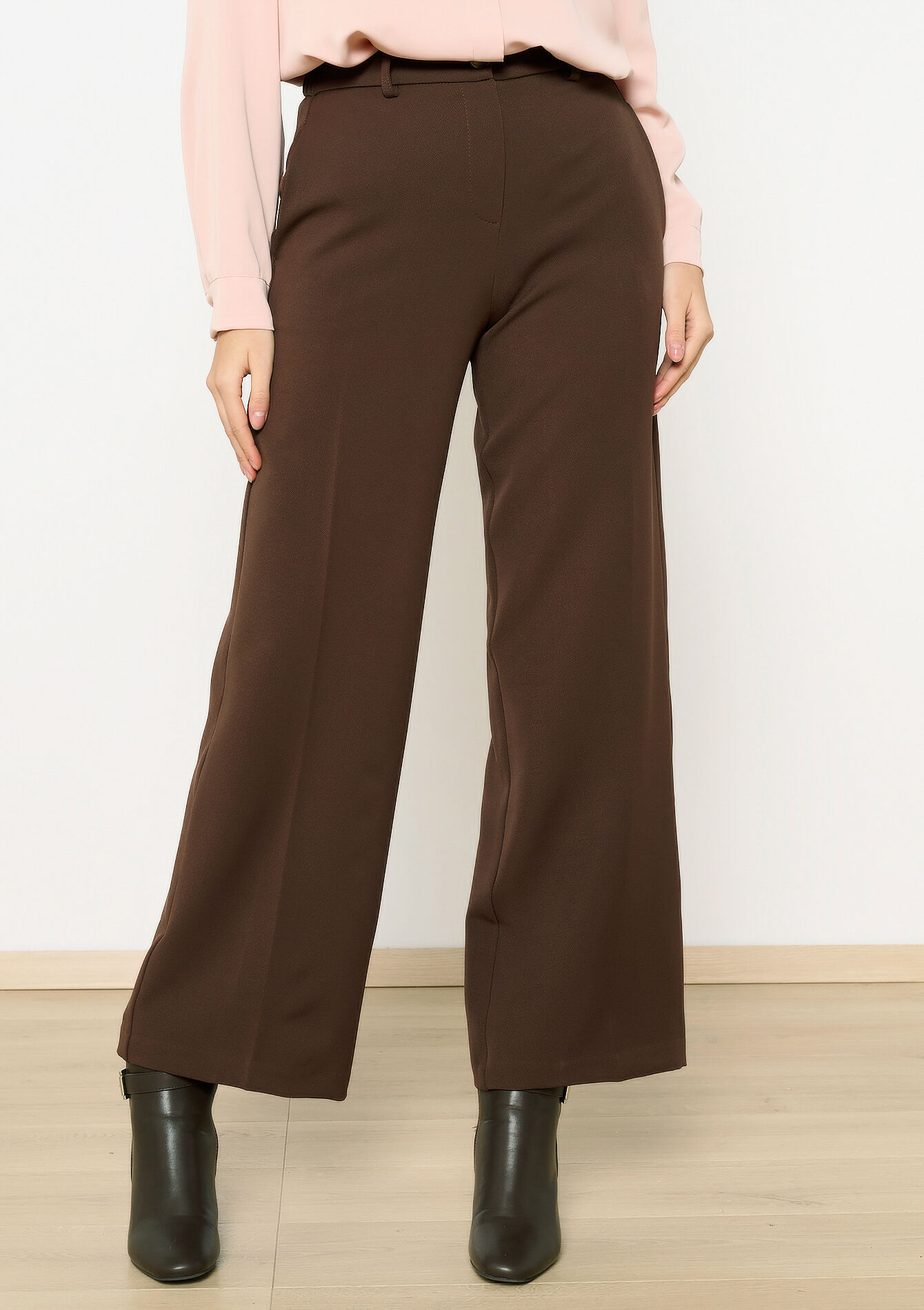 Wide leg broek in twill, Wide leg broek in twill - BROWN DARK CHOCOLATE - 06600957_3720