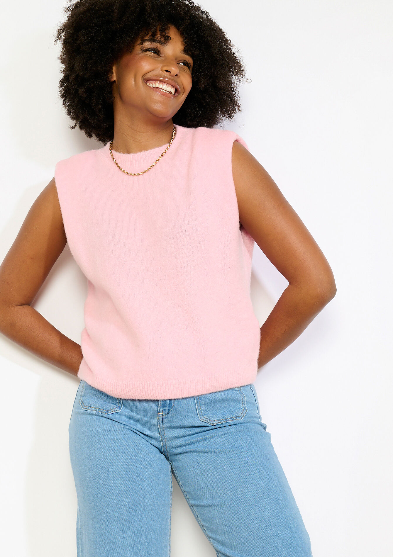 Pull sans manches en maille - PINK BUBBLEGUM - 04007258_1477