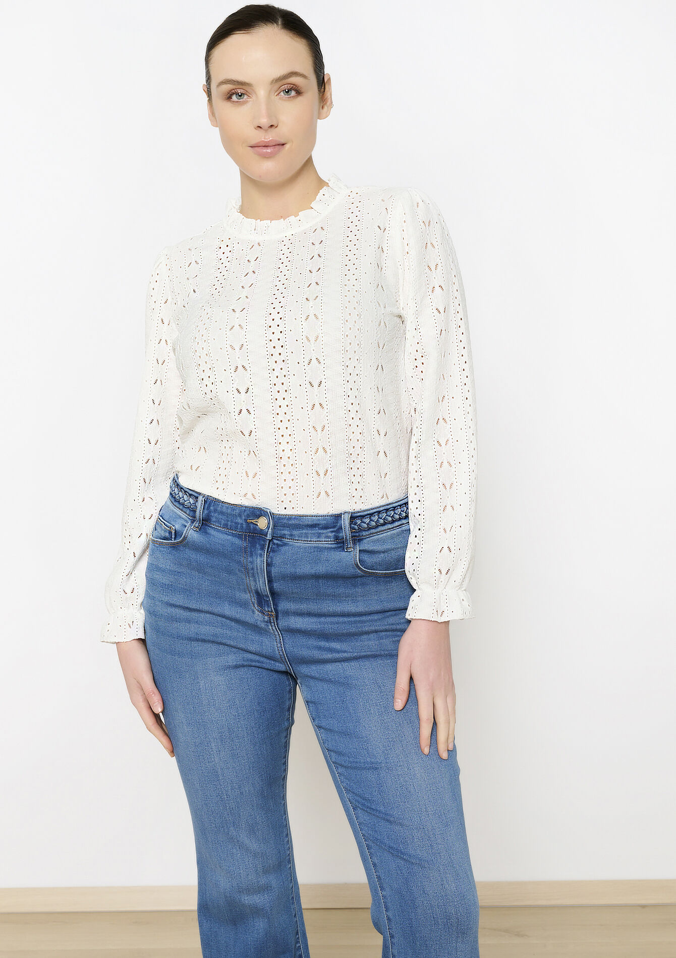 T-shirt with broderie anglaise, T-shirt with broderie anglaise - OPTICAL WHITE - 02400327_1019