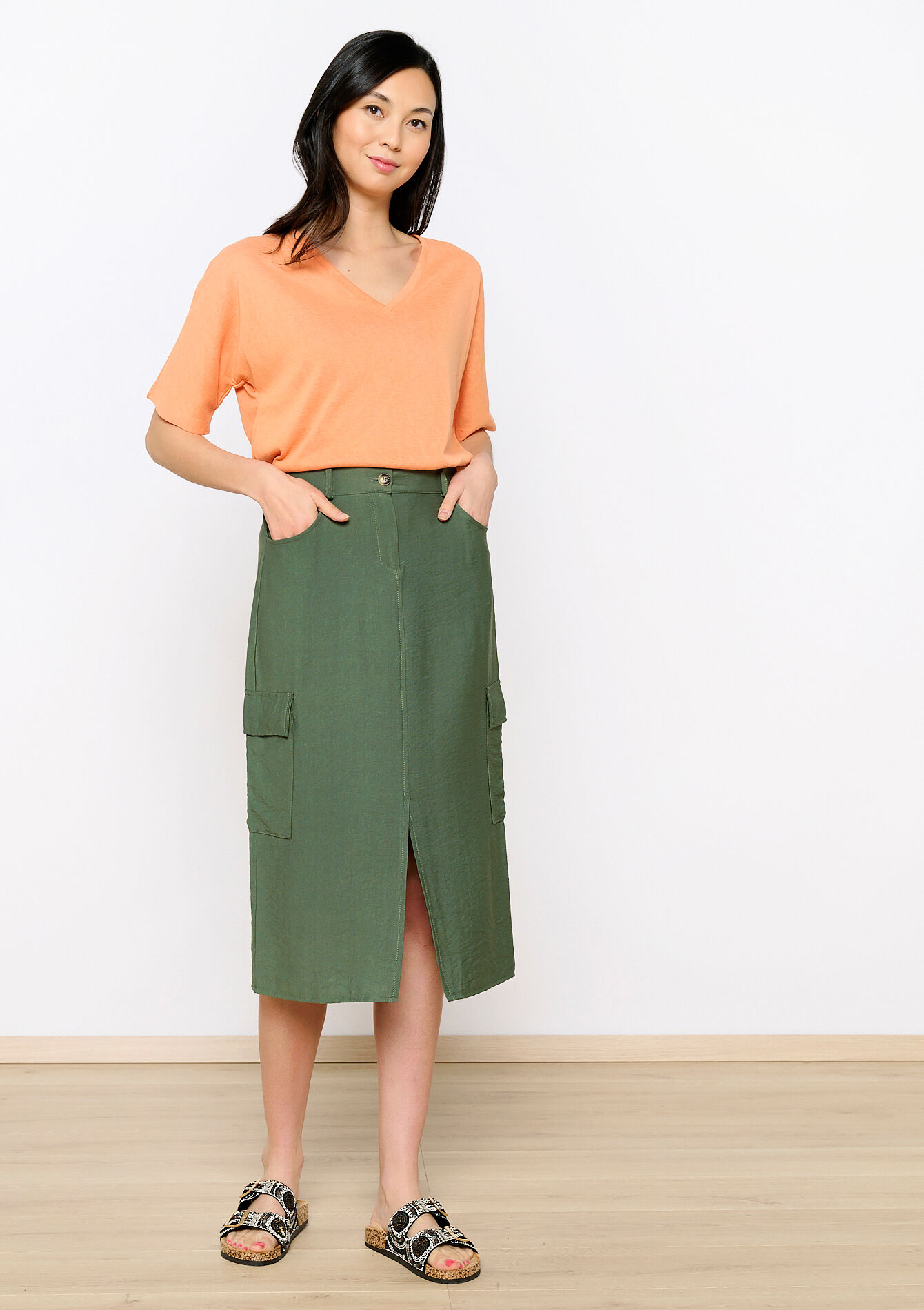 Cargo-rok met split, Cargo-rok met split - KHAKI MED - 07101230_4327