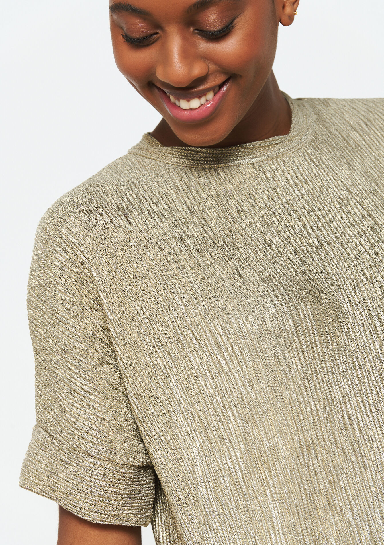 Robe t-shirt métallisée, Robe t-shirt métallisée - GOLD - 08103521_1058