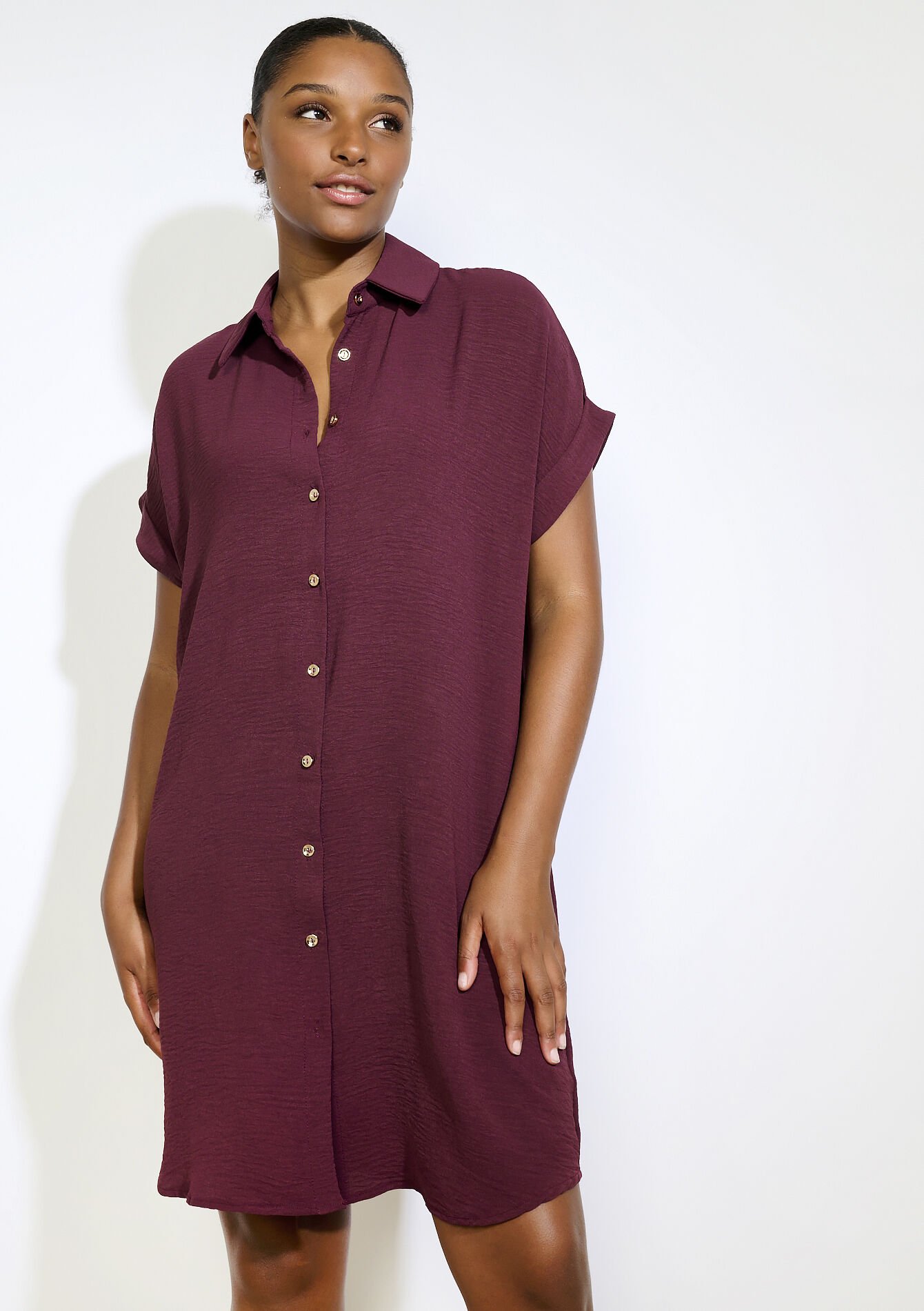 Korte overhemdjurk, Korte overhemdjurk - AUBERGINE - 08104244_1537