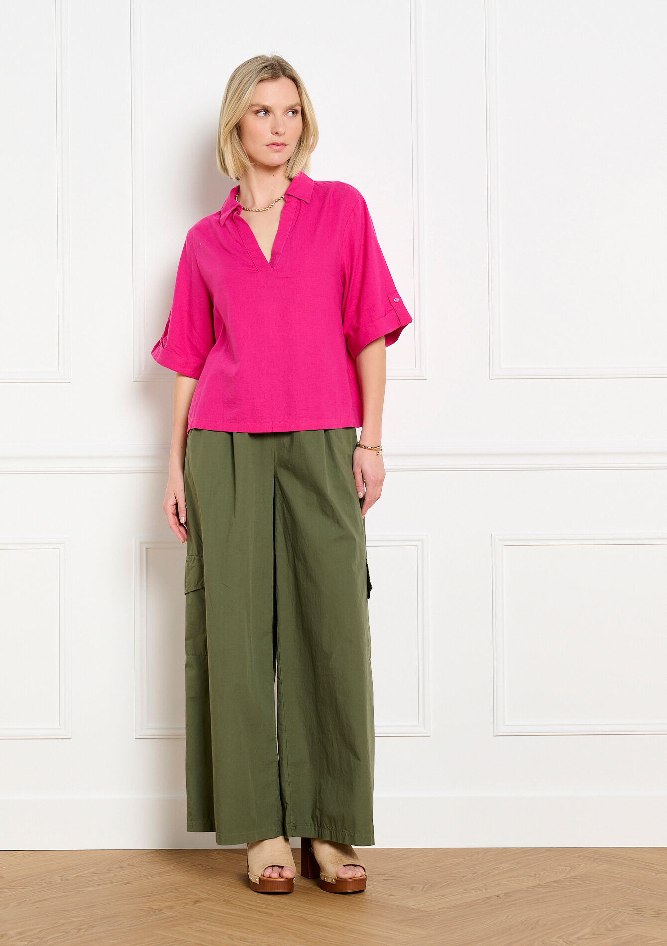 Soepele polo blouse, Soepele polo blouse - FUCHSIA - 05702969_5626