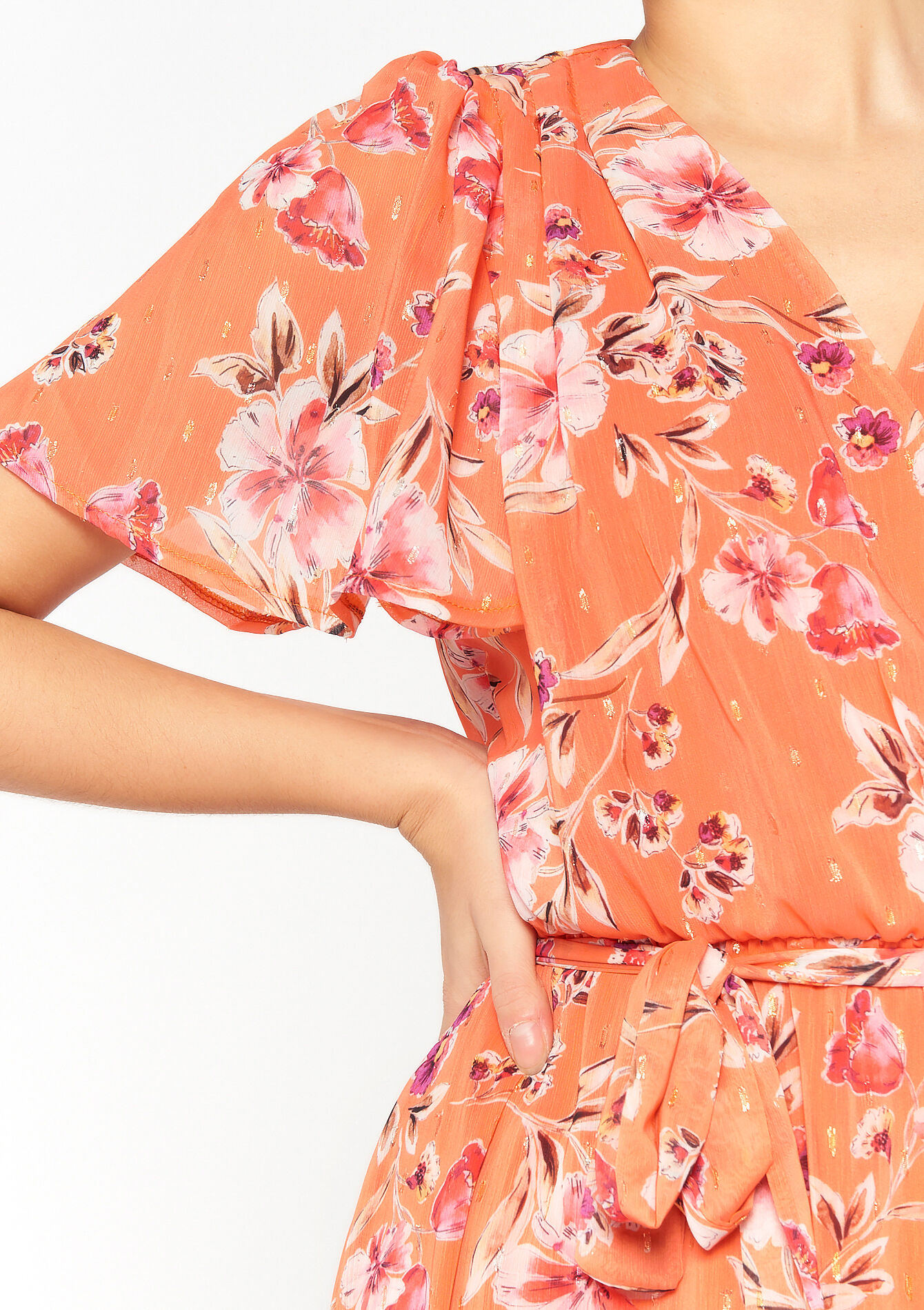 Maxi-jurk met bloemenprint, Maxi-jurk met bloemenprint - ORANGE BRIGHT - 1071149