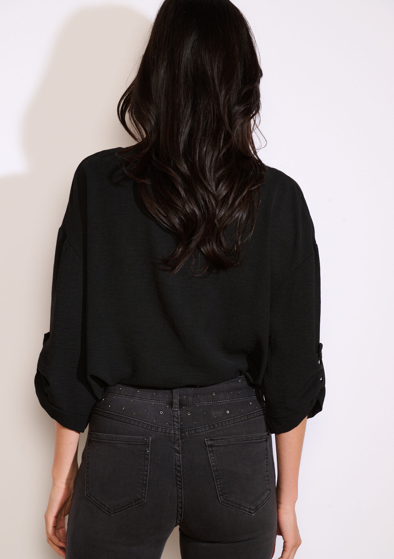 Losvallend overhemd met knopen, Losvallend overhemd met knopen - BLACK - 05702938_1119