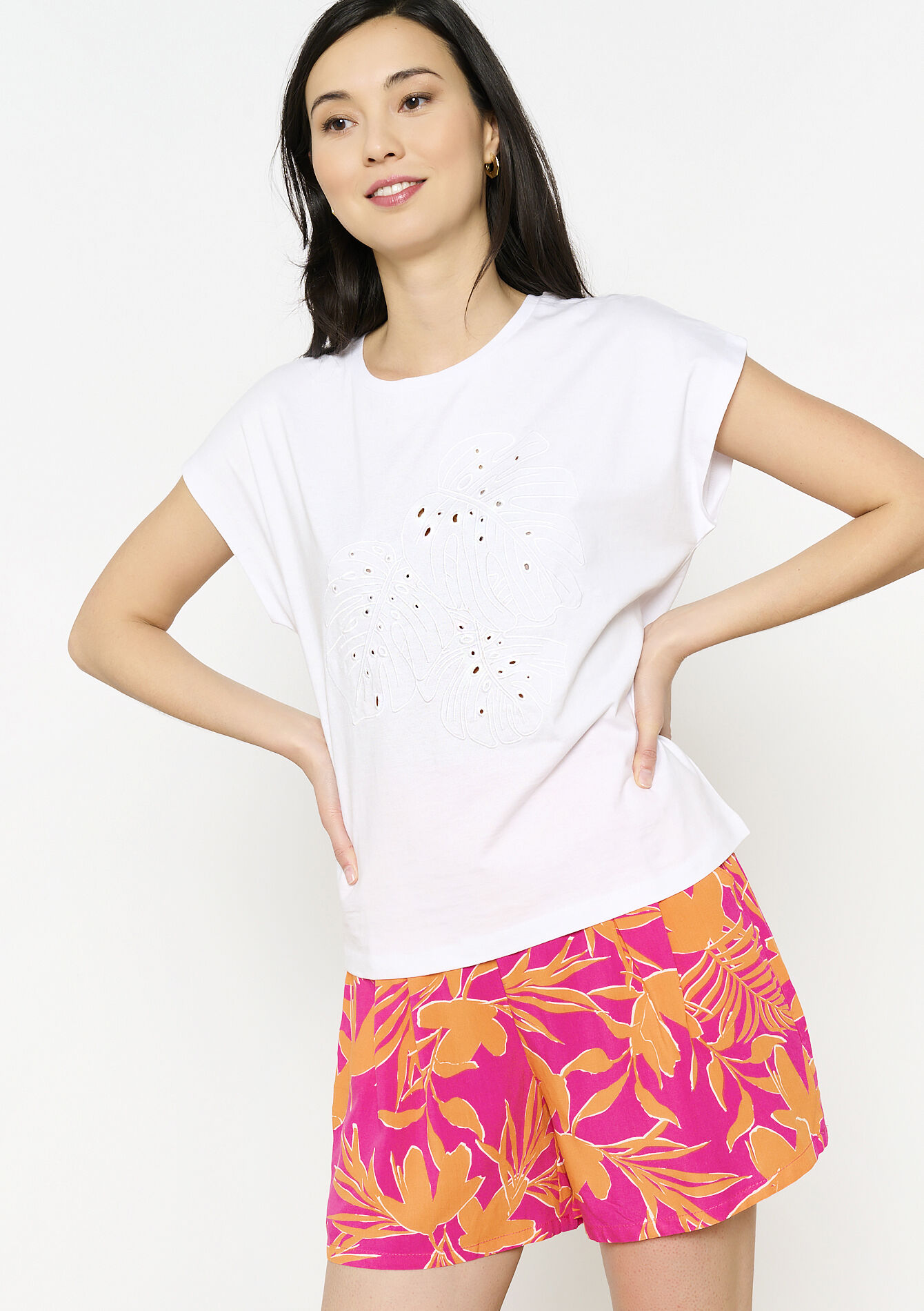 Elegante geborduurde t-shirt, Elegante geborduurde t-shirt - OPTICAL WHITE - 02301696_1019