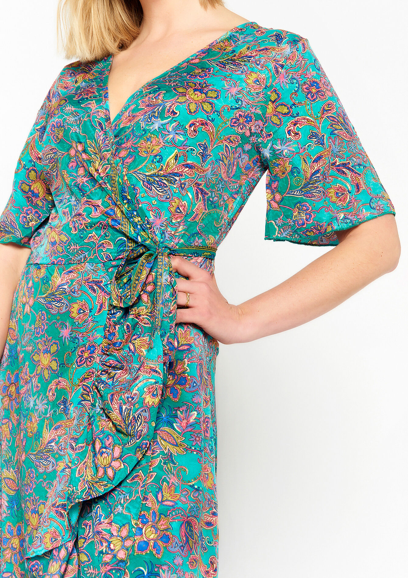 Robe cache-coeur à imprimé fleuri - LIGHT GREEN PASTEL - 08601887_1822