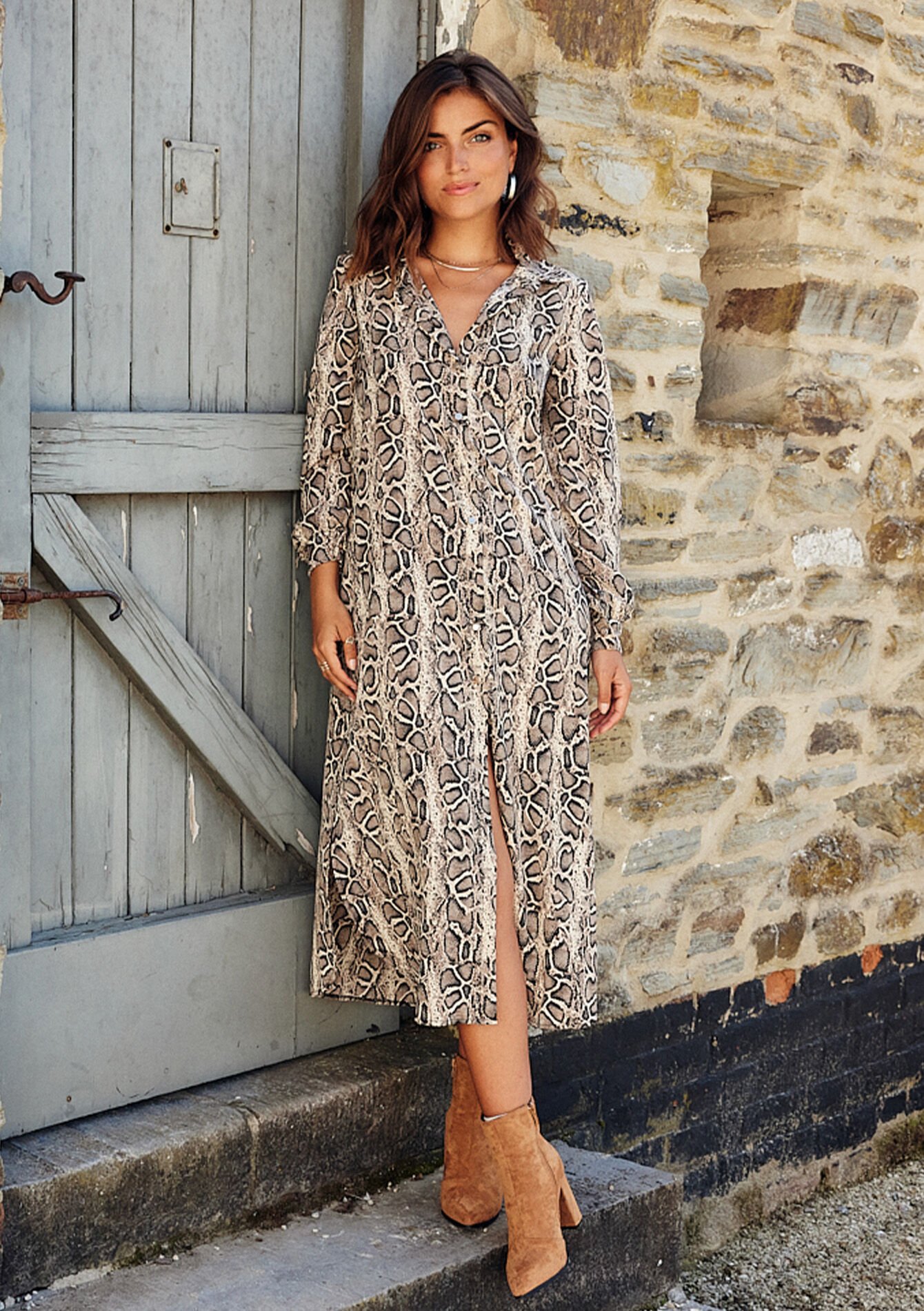 Robe-chemise à imprimé python, Robe-chemise à imprimé python - LT BEIGE - 08103421_2527