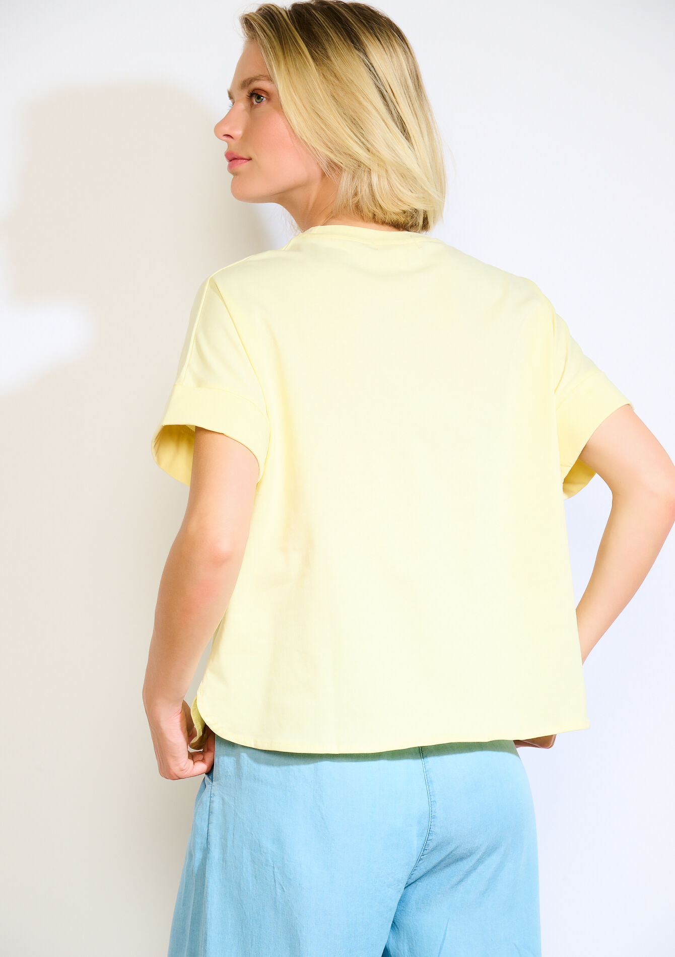 T-shirt met citroenborduursel, T-shirt met citroenborduursel - YELLOW PASTEL - 02301815_5004