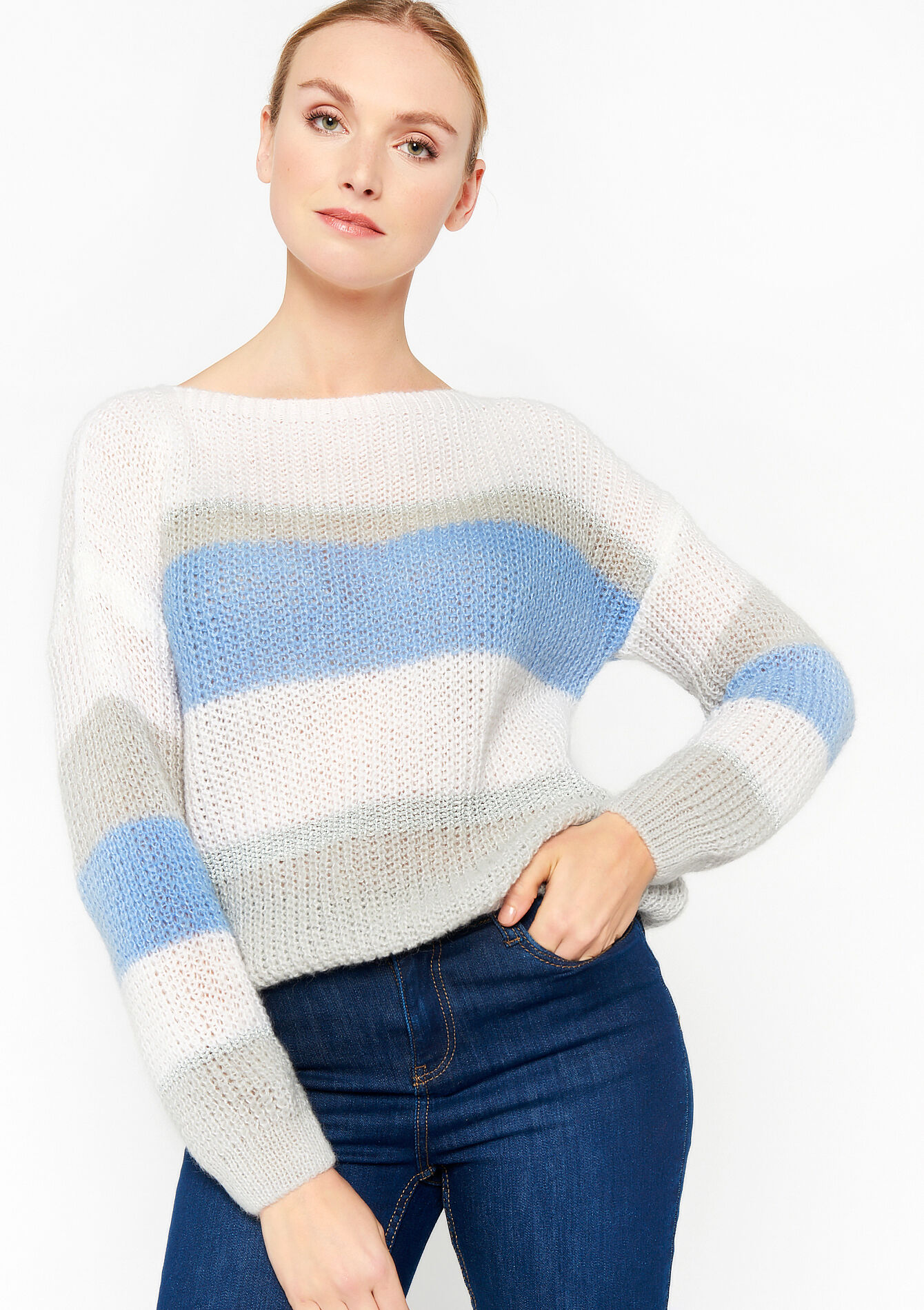 Knitted pullover with colour block, Knitted pullover with colour block - BLUE PASTEL - 04006122_3003