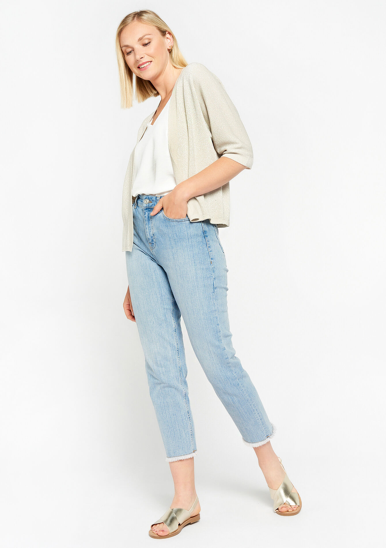 Short cardigan in macramé - CHAMPAGNE GLITTER - 04101059_537