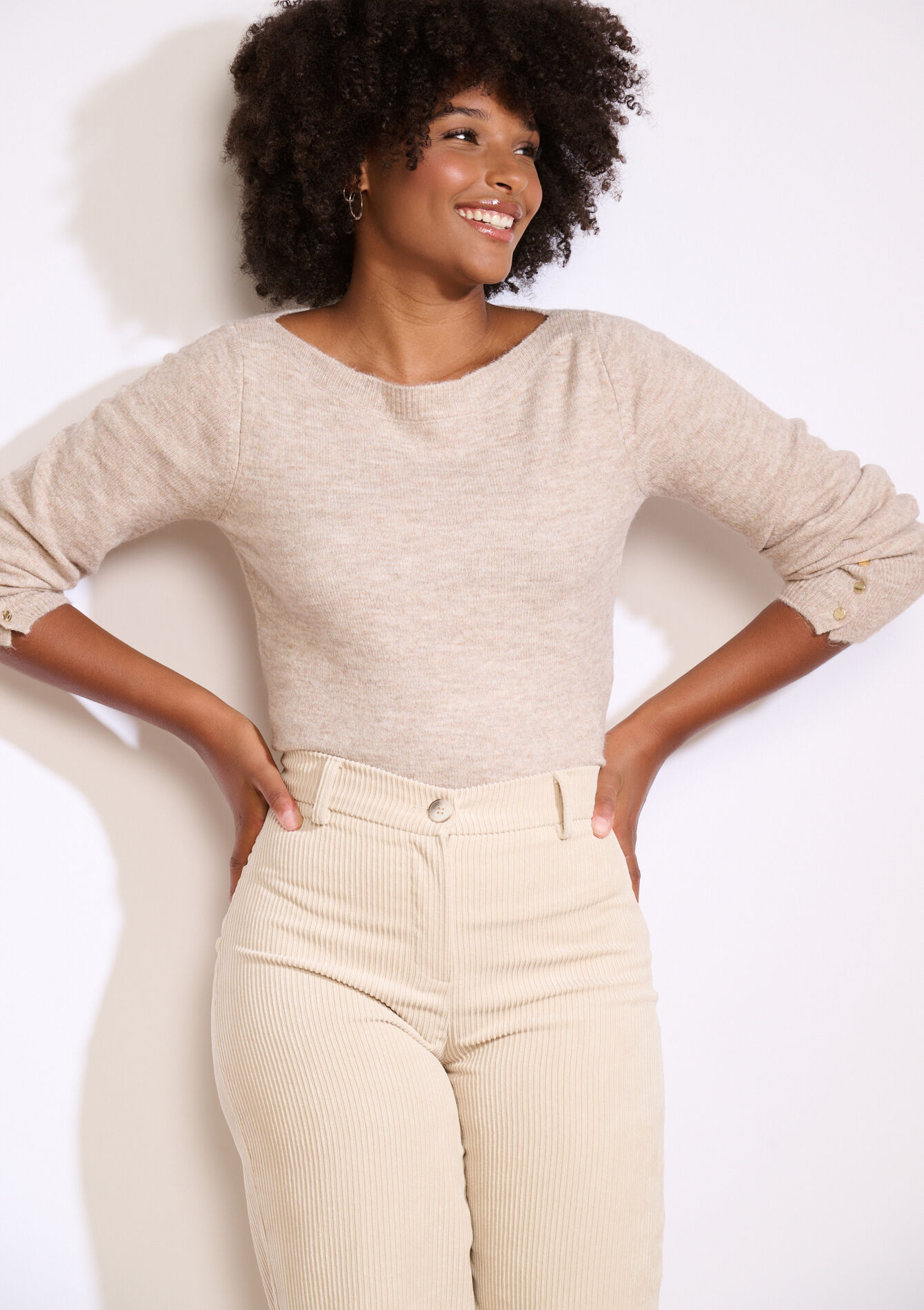 Trui met knopen op mouw, Trui met knopen op mouw - BEIGE CHINE - 04006915_4025