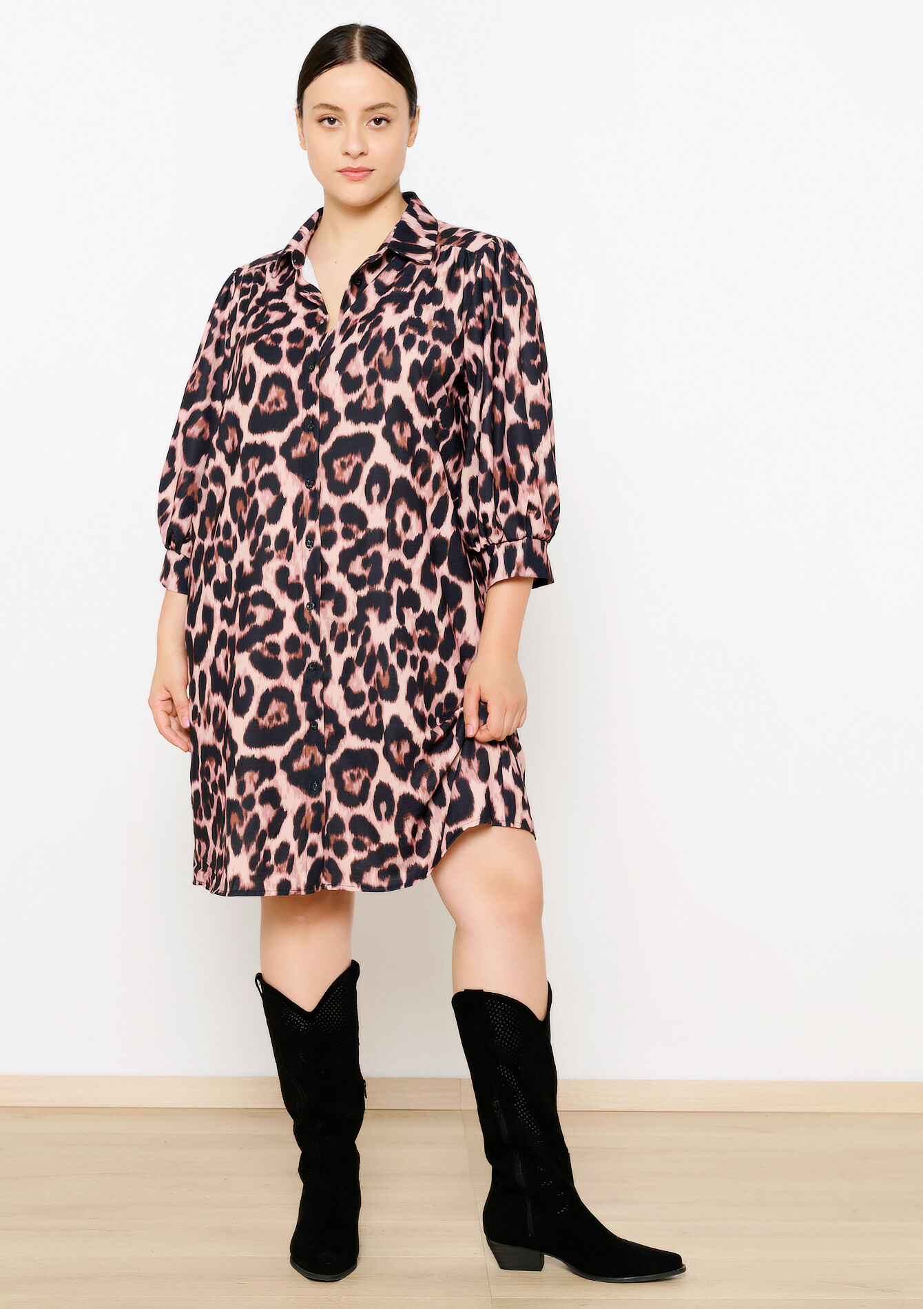 Robe-chemise à imprimé léopard, Robe-chemise à imprimé léopard - CAMEL CINNAMON - 08103827_3835