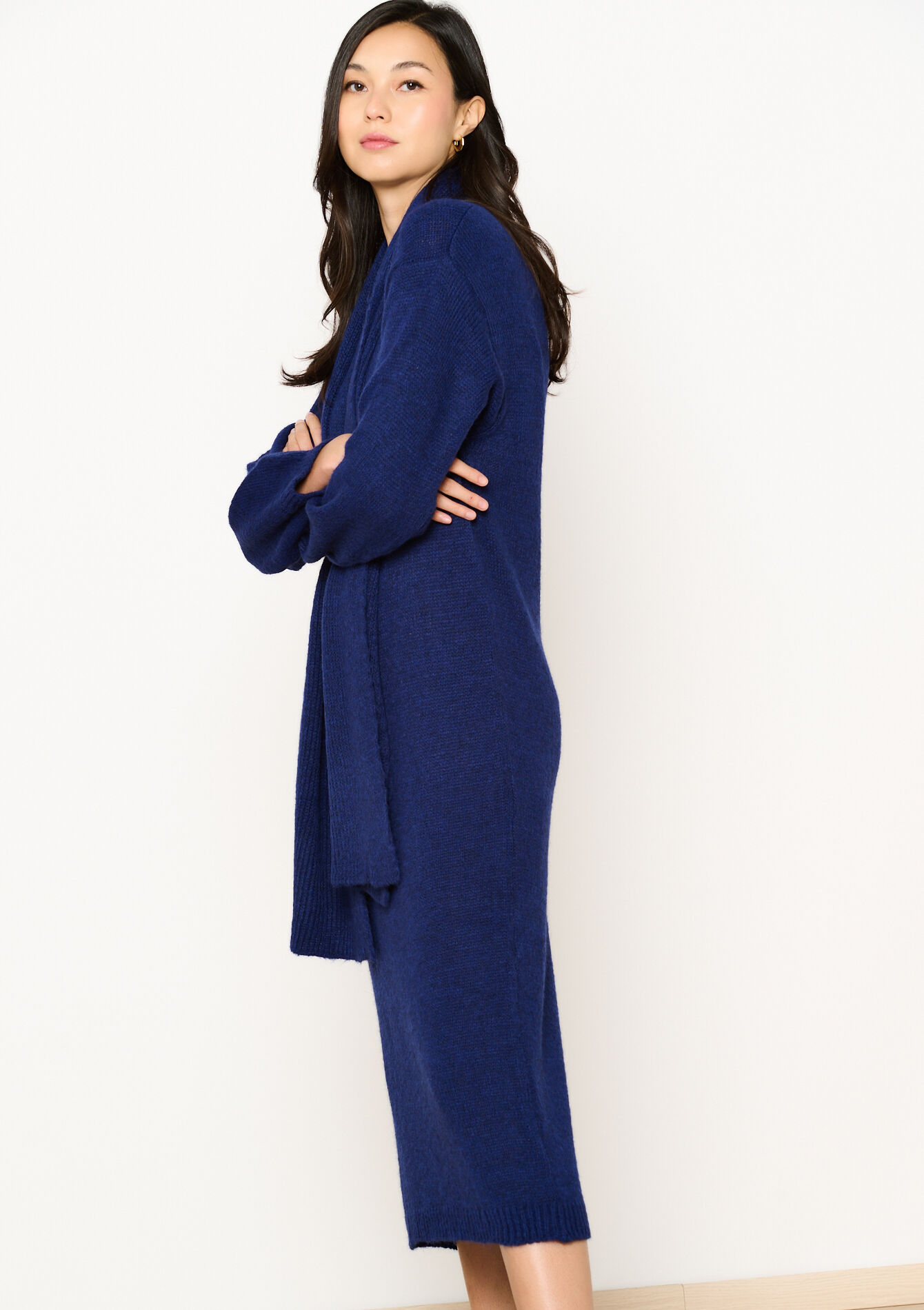 Robe pull longue avec écharpe - NAVY BASIC - 08103891_2723