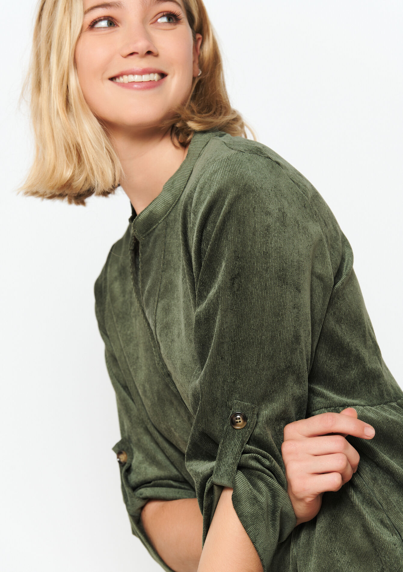 Robe-chemise en velours côtelé - KHAKI MED - 08103467_4327