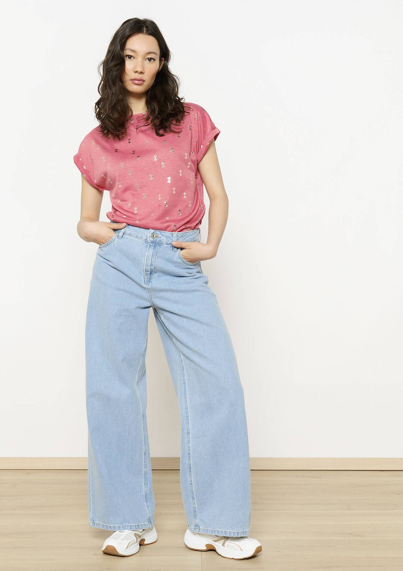 Bedrukte soepele t-shirt, Bedrukte soepele t-shirt - COSMETIC PINK - 02301694_5733