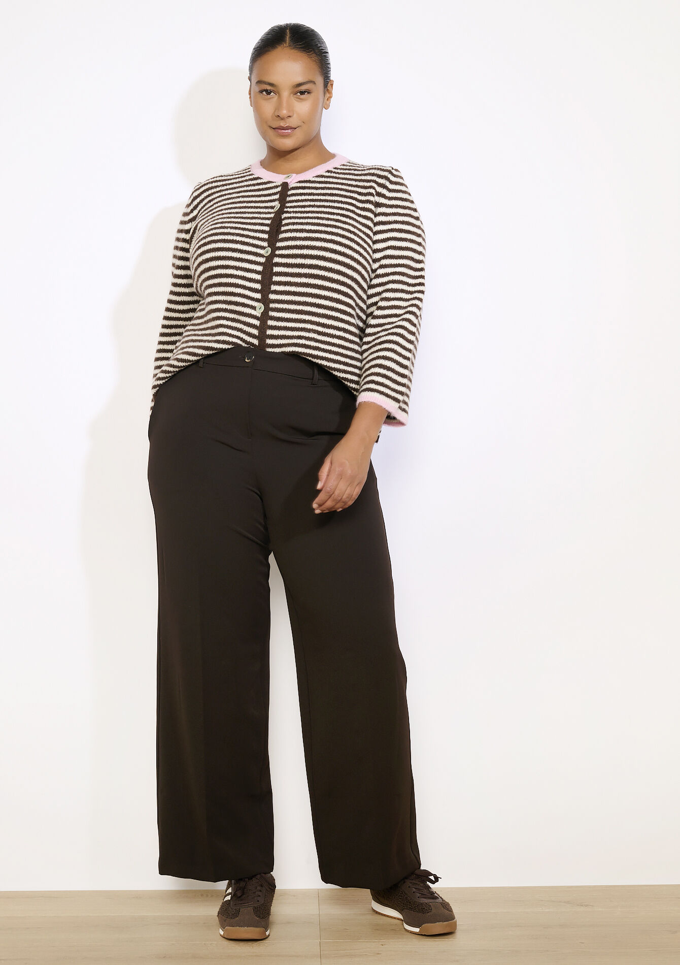 Pantalon large en sergé, Pantalon large en sergé - BROWN DARK CHOCOLATE - 06601045_3720