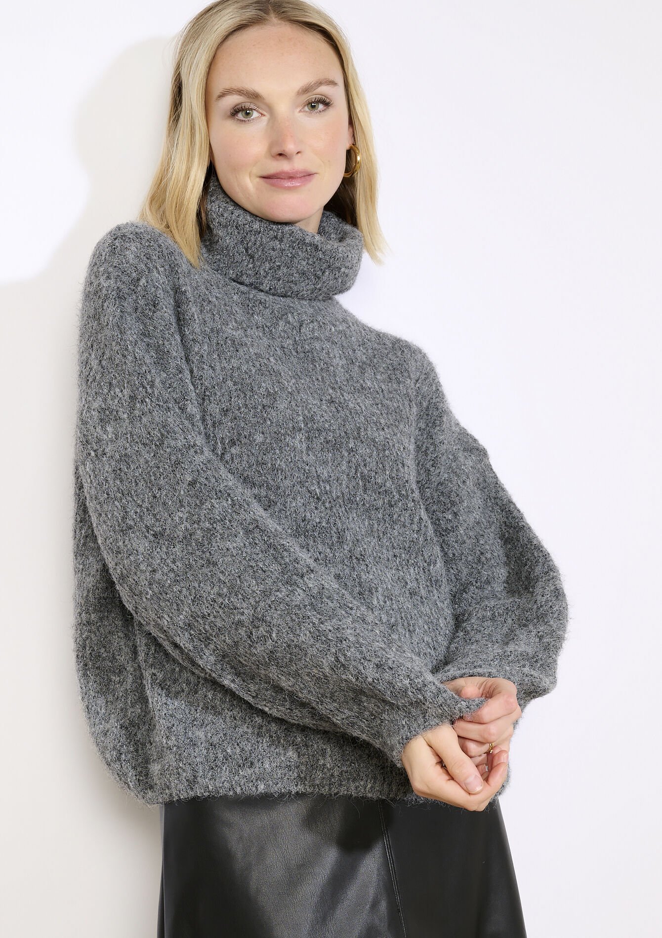 Soft knit turtleneck sweater, Soft knit turtleneck sweater - MED GREY - 04101415_2573