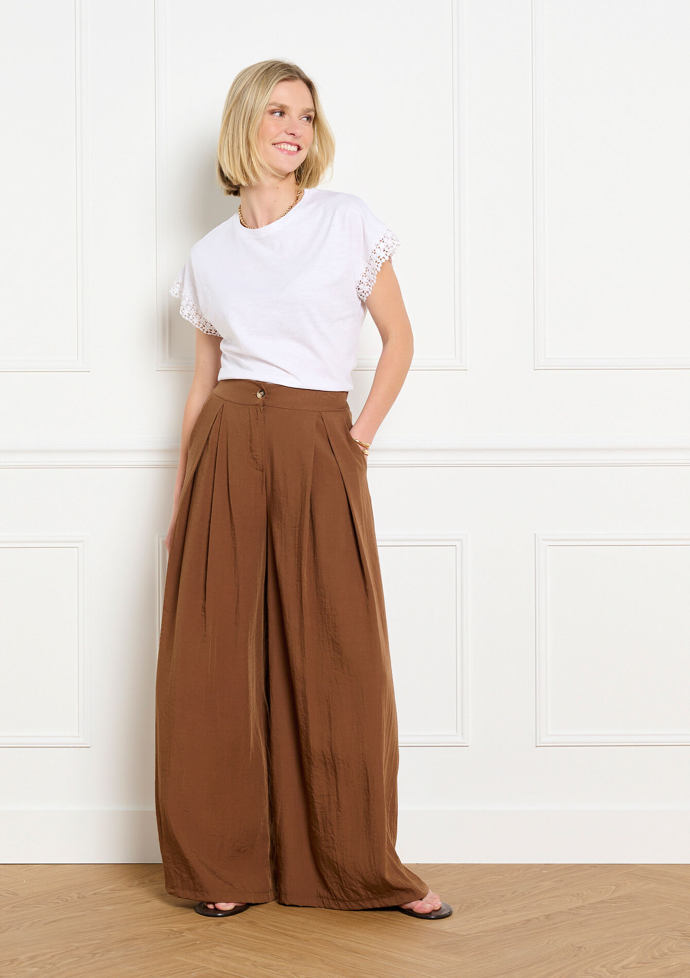 T-shirt met kanten mouwen - OPTICAL WHITE - 02301939_1019