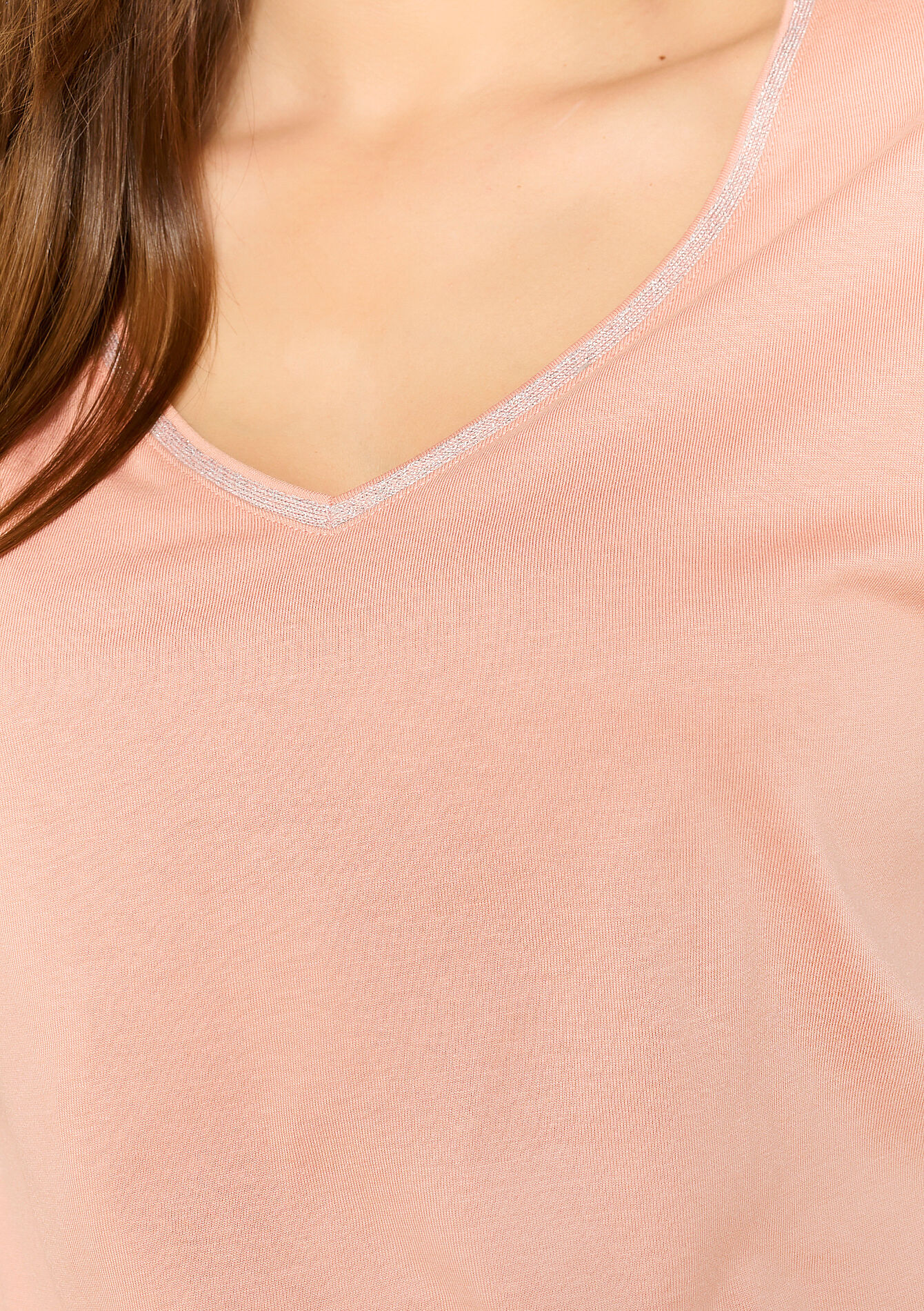 Basic T-shirt with V-neck, Basic T-shirt with V-neck - NUDE PINK - 02301634_1301