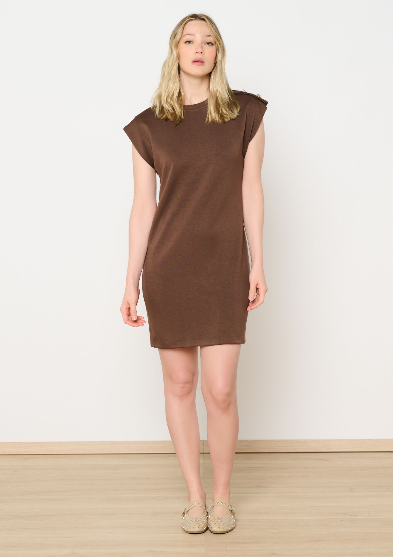 Robe sweat avec boutons, Robe sweat avec boutons - BROWN DARK CHOCOLATE - 08104063_3720