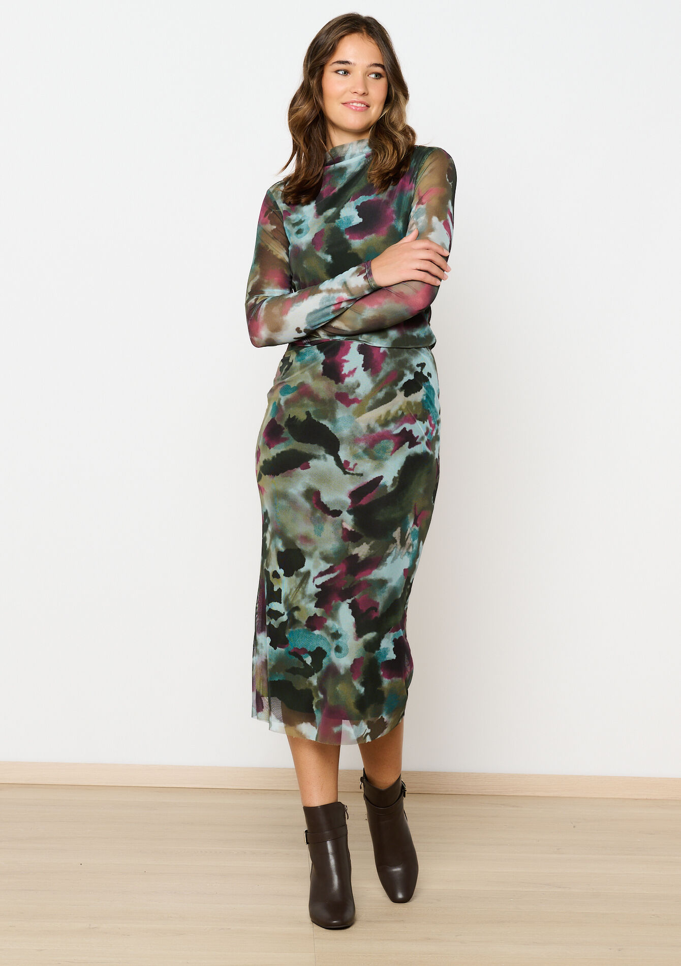 Mesh rok met print, Mesh rok met print - KHAKI FADED - 07101300_4326