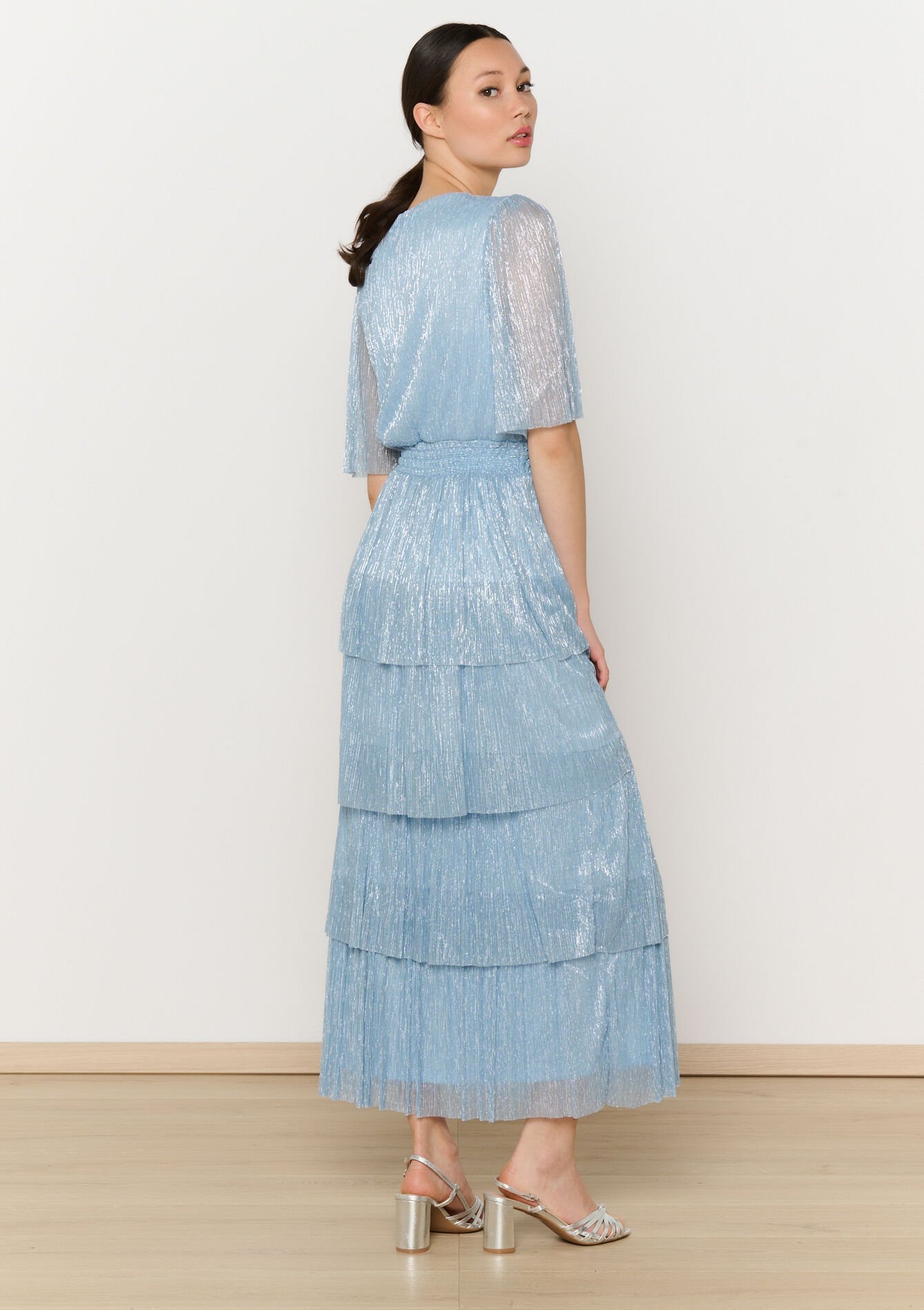 Shiny pleated maxi dress, Shiny pleated maxi dress - BLUE PASTEL - 08104064