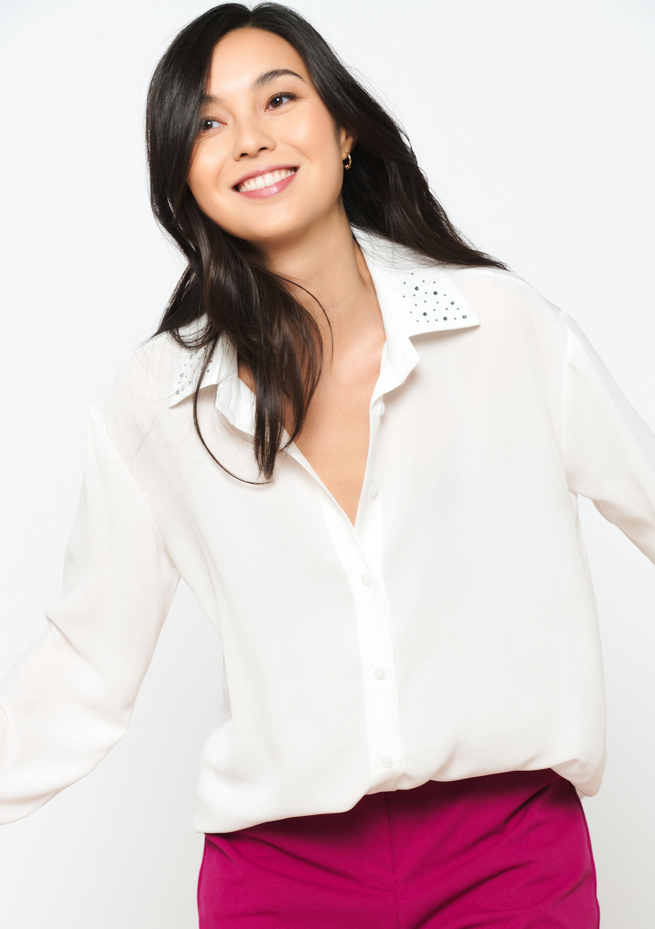 Shirt with rhinestone detail, Shirt with rhinestone detail - OPTICAL WHITE - 05702420_1019