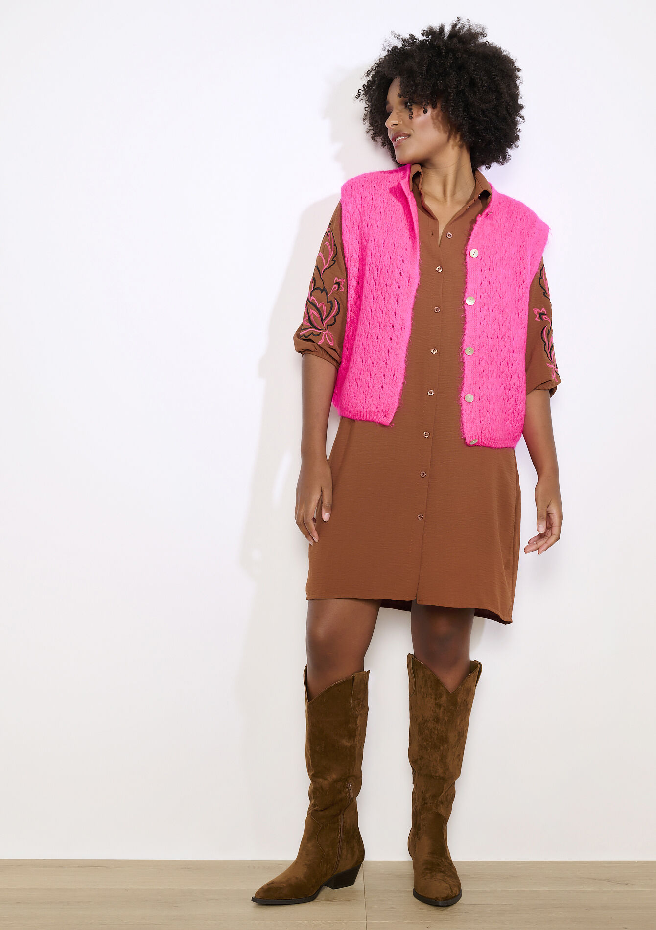 Sleeveless textured cardigan, Sleeveless textured cardigan - FLUO PINK - 04101397_5727